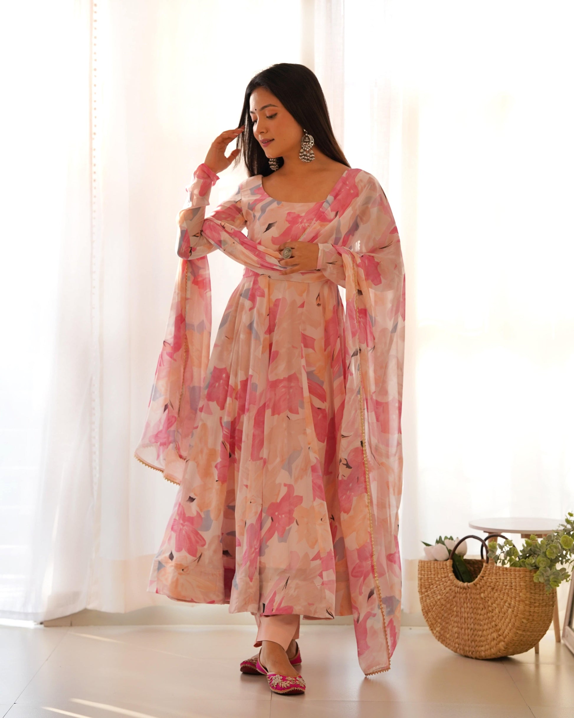 Bewitching Faux Georgette Printed Designer Anarkali Pant Suit - INDIAN ELEGANCE