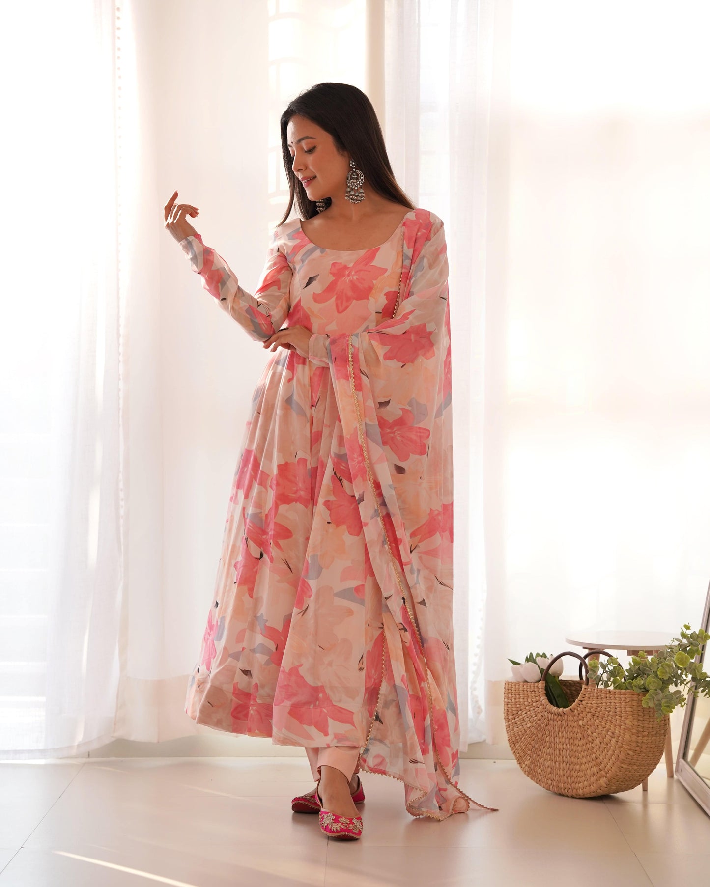 Bewitching Faux Georgette Printed Designer Anarkali Pant Suit - INDIAN ELEGANCE