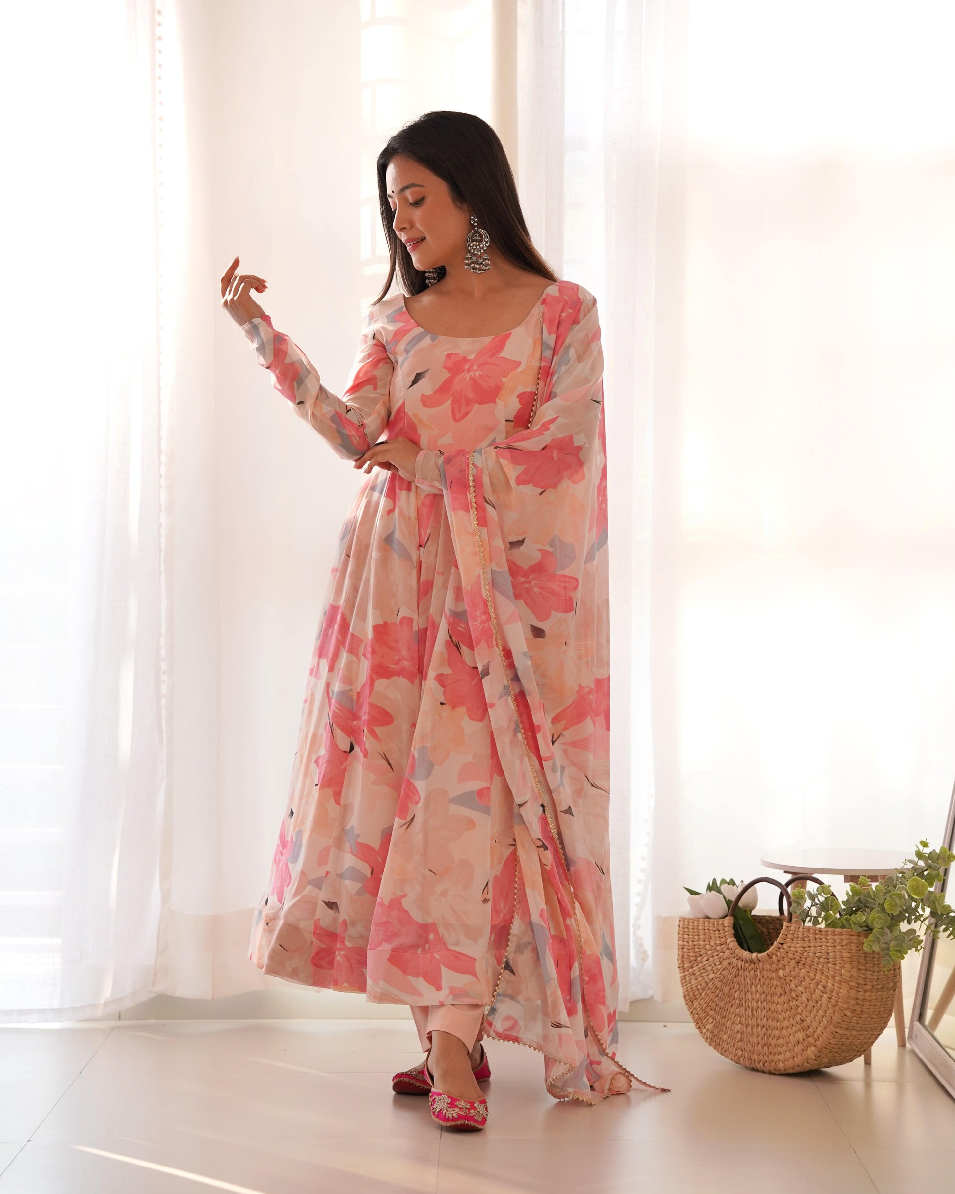 Bewitching Faux Georgette Printed Designer Anarkali Pant Suit - INDIAN ELEGANCE