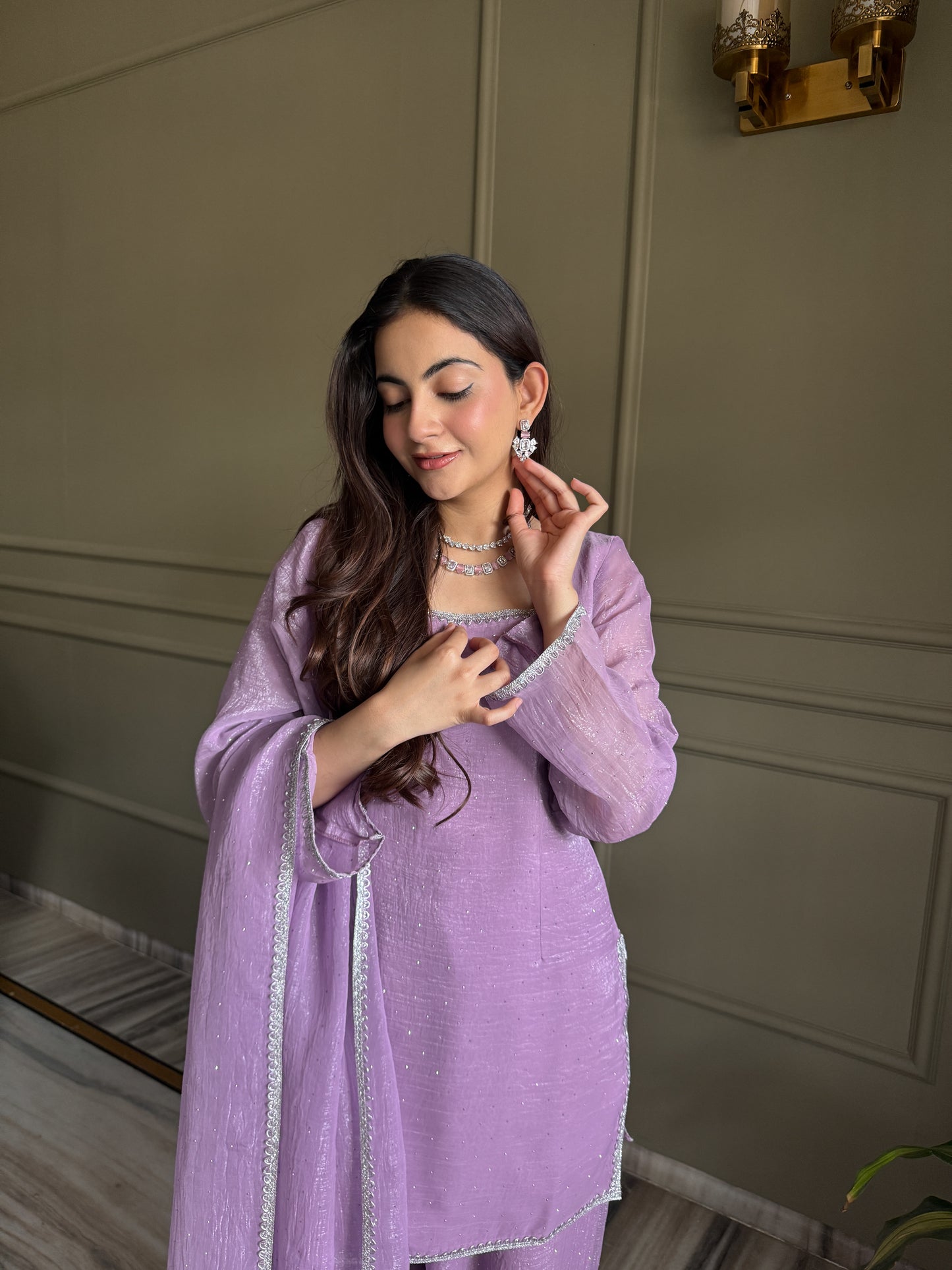 Elegant Party Wear Lavender Crunchy Silk with Swarovski Silk Salwar Suit Kurta Set – Party Wear | Farewell, Sangeet, Wedding Ready
