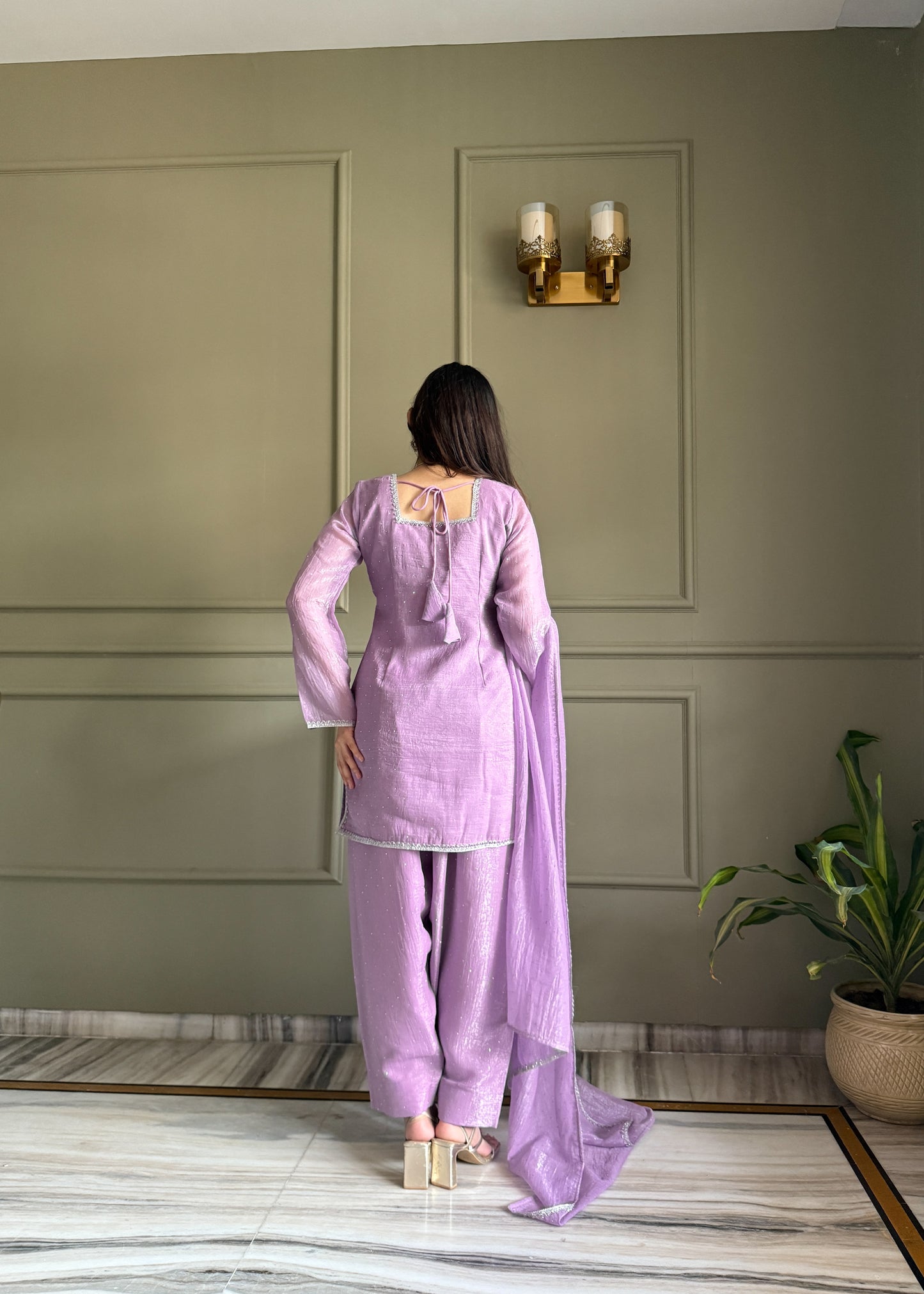 Elegant Party Wear Lavender Crunchy Silk with Swarovski Silk Salwar Suit Kurta Set – Party Wear | Farewell, Sangeet, Wedding Ready