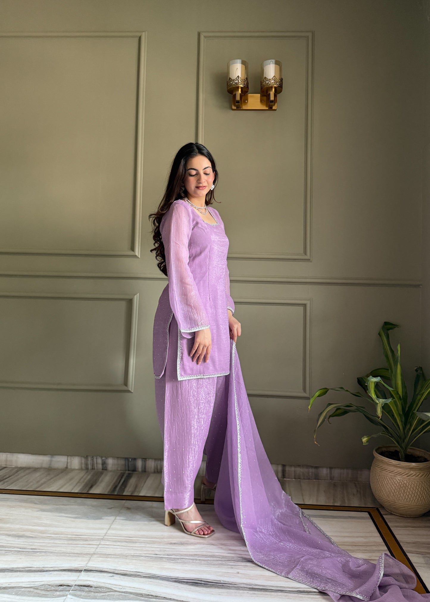 Elegant Party Wear Lavender Crunchy Silk with Swarovski Silk Salwar Suit Kurta Set – Party Wear | Farewell, Sangeet, Wedding Ready