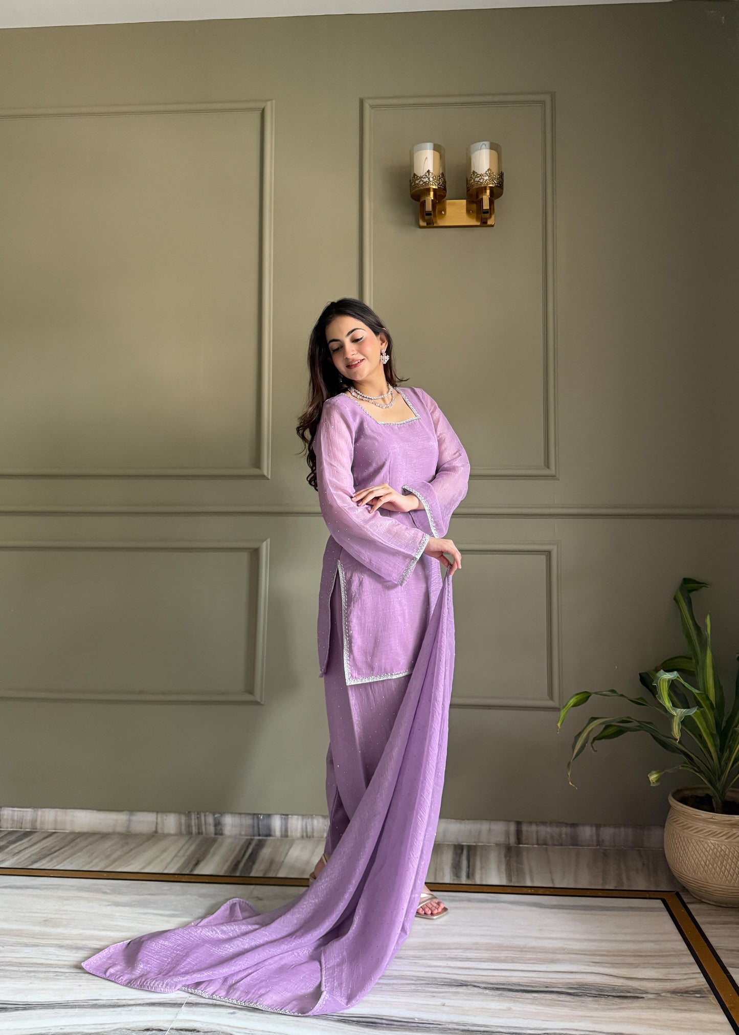 Elegant Party Wear Lavender Crunchy Silk with Swarovski Silk Salwar Suit Kurta Set – Party Wear | Farewell, Sangeet, Wedding Ready
