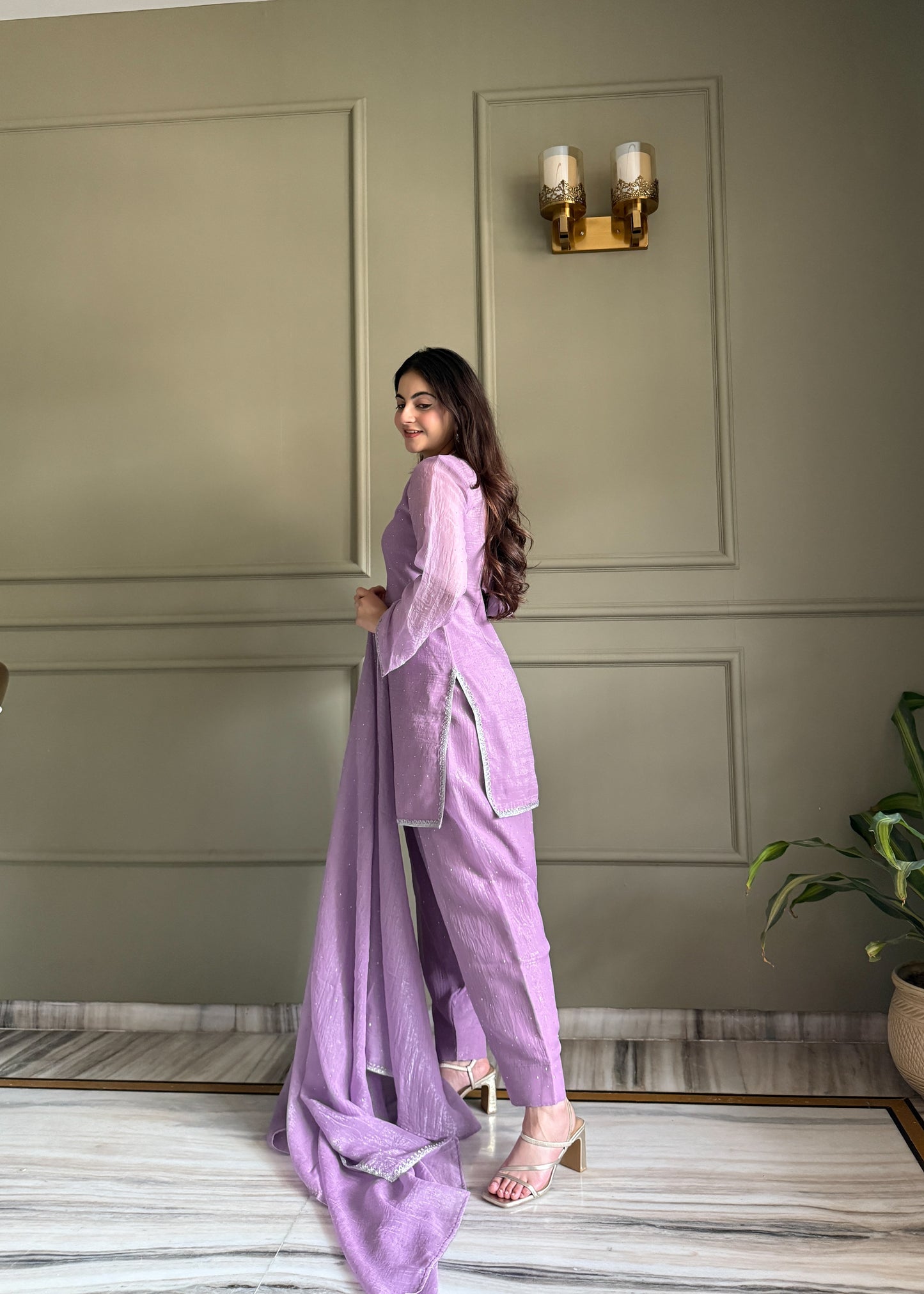 Elegant Party Wear Lavender Crunchy Silk with Swarovski Silk Salwar Suit Kurta Set – Party Wear | Farewell, Sangeet, Wedding Ready
