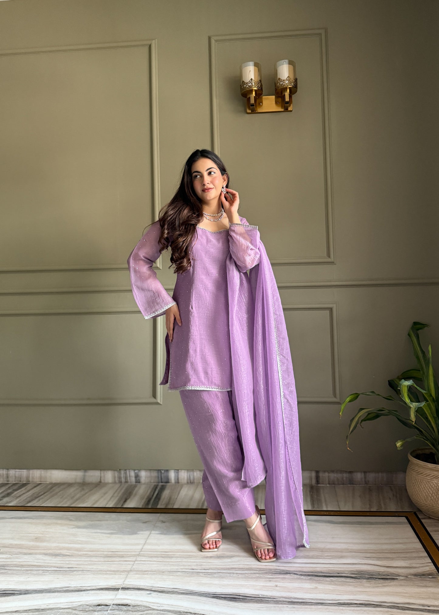 Elegant Party Wear Lavender Crunchy Silk with Swarovski Silk Salwar Suit Kurta Set – Party Wear | Farewell, Sangeet, Wedding Ready