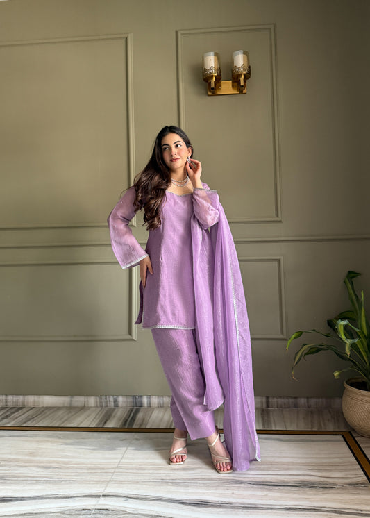 Elegant Party Wear Lavender Crunchy Silk with Swarovski Silk Salwar Suit Kurta Set – Party Wear | Farewell, Sangeet, Wedding Ready