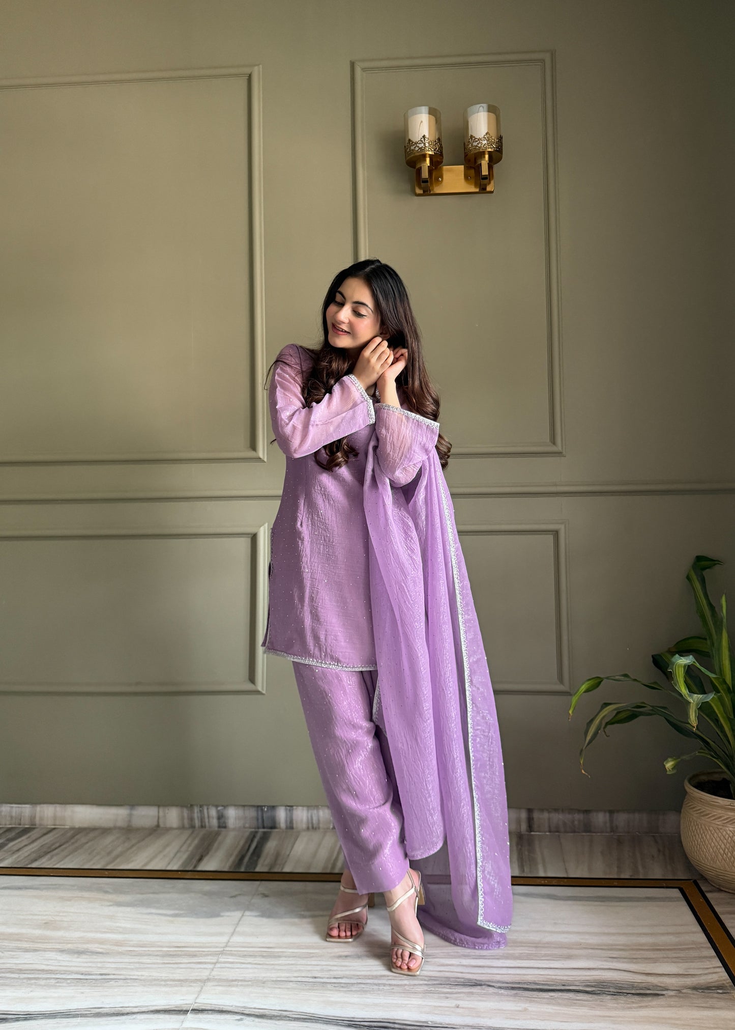 Elegant Party Wear Lavender Crunchy Silk with Swarovski Silk Salwar Suit Kurta Set – Party Wear | Farewell, Sangeet, Wedding Ready