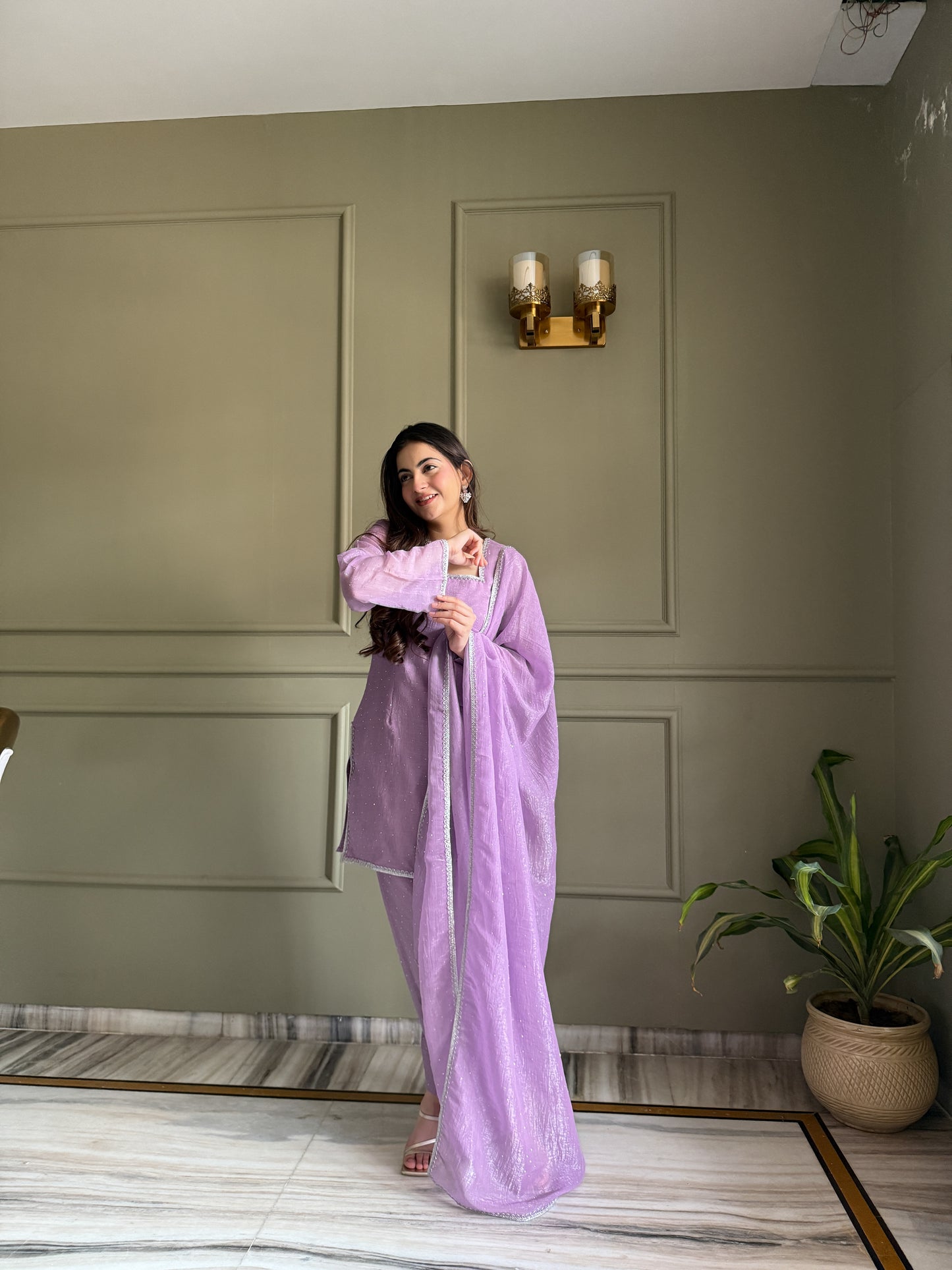 Elegant Party Wear Lavender Crunchy Silk with Swarovski Silk Salwar Suit Kurta Set – Party Wear | Farewell, Sangeet, Wedding Ready