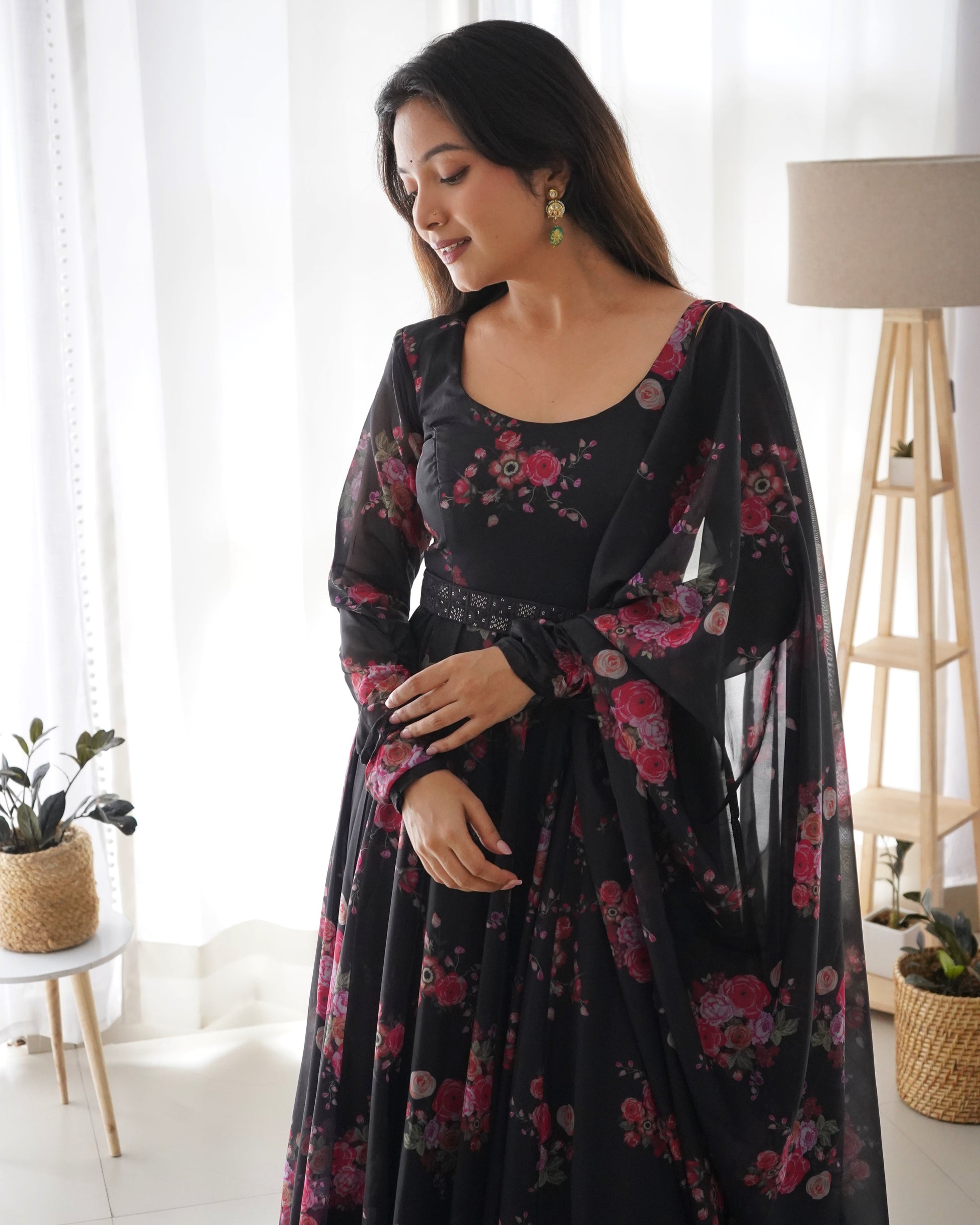 Glamorous Organza Silk Floral Printed Designer Anarkali Pant Suit - INDIAN ELEGANCE