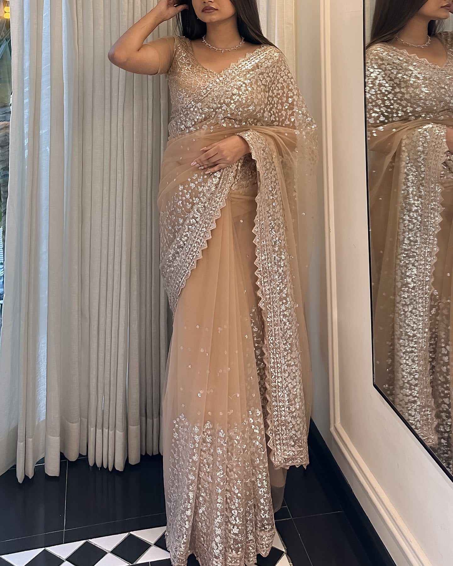 Party Wear Net Saree with Fancy Thread & Sequin Work