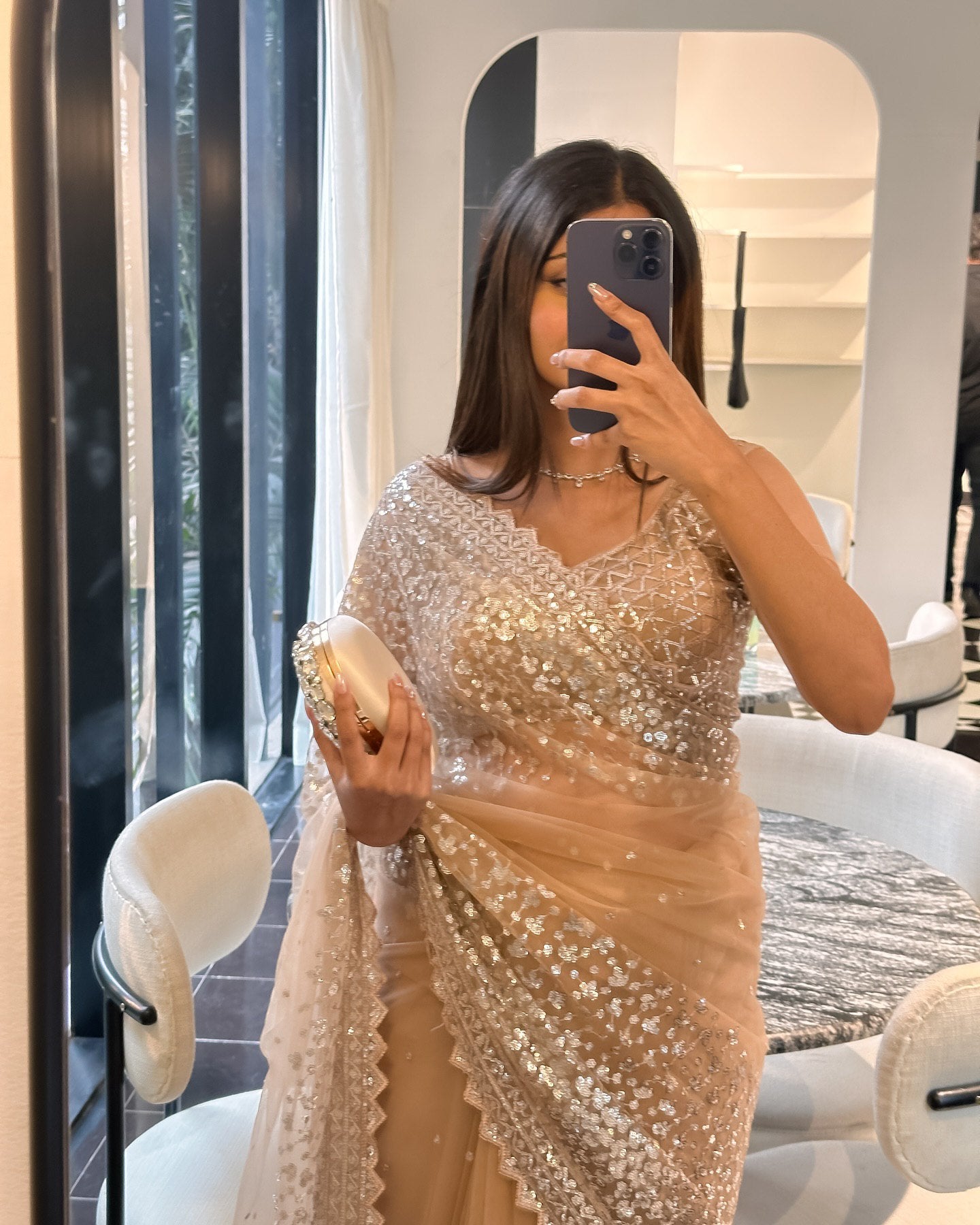 Party Wear Net Saree with Fancy Thread & Sequin Work