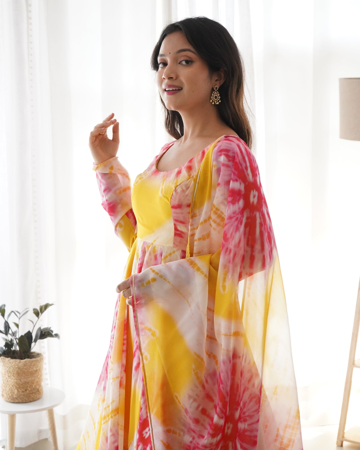 Luminous Yellow Floral Printed Fully Stitched Anarkali Pant Suit - INDIAN ELEGANCE