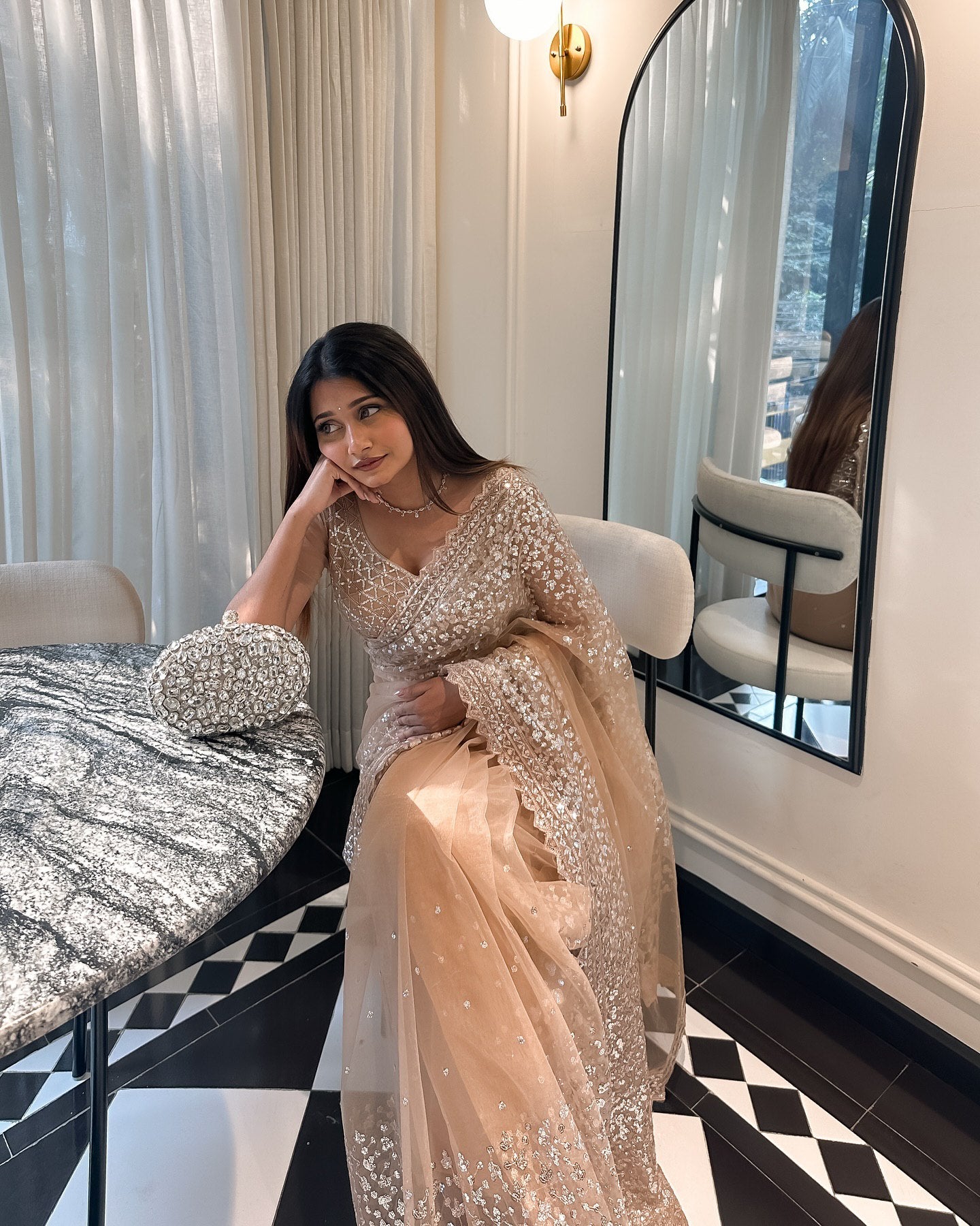 Party Wear Net Saree with Fancy Thread & Sequin Work