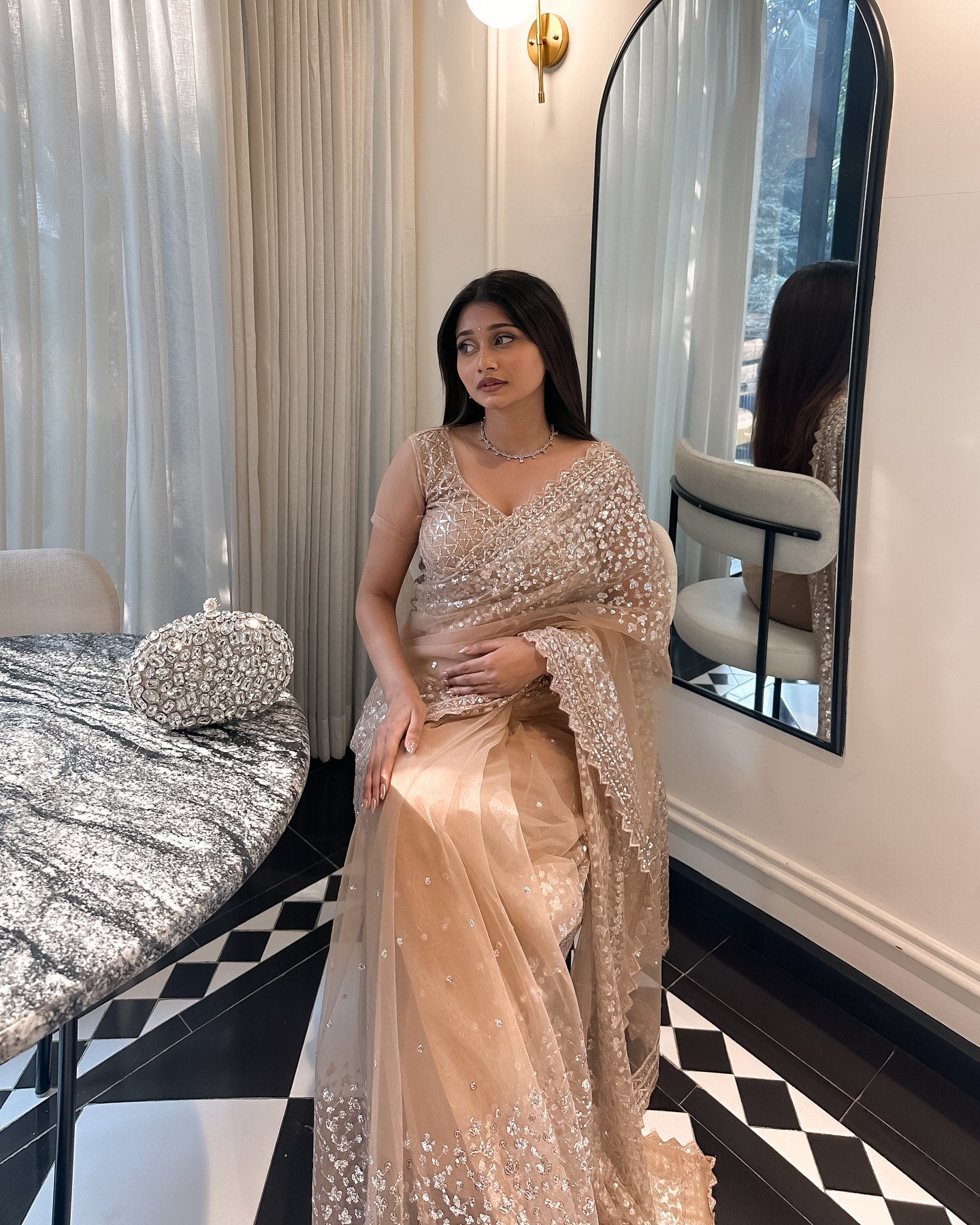 Party Wear Net Saree with Fancy Thread & Sequin Work