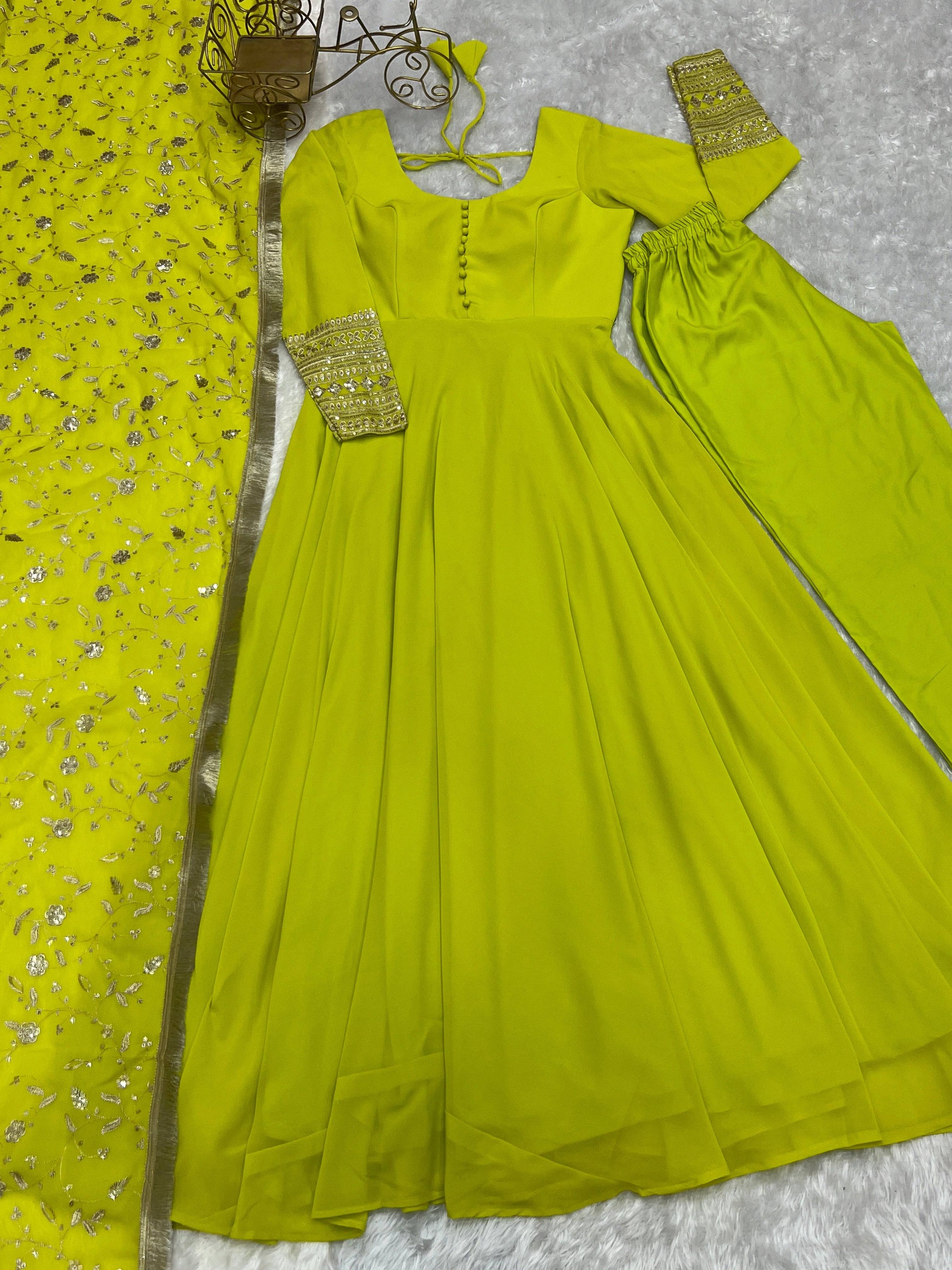 Radiant Faux Georgette Fully Flared Designer Anarkali Pant Suit - INDIAN ELEGANCE