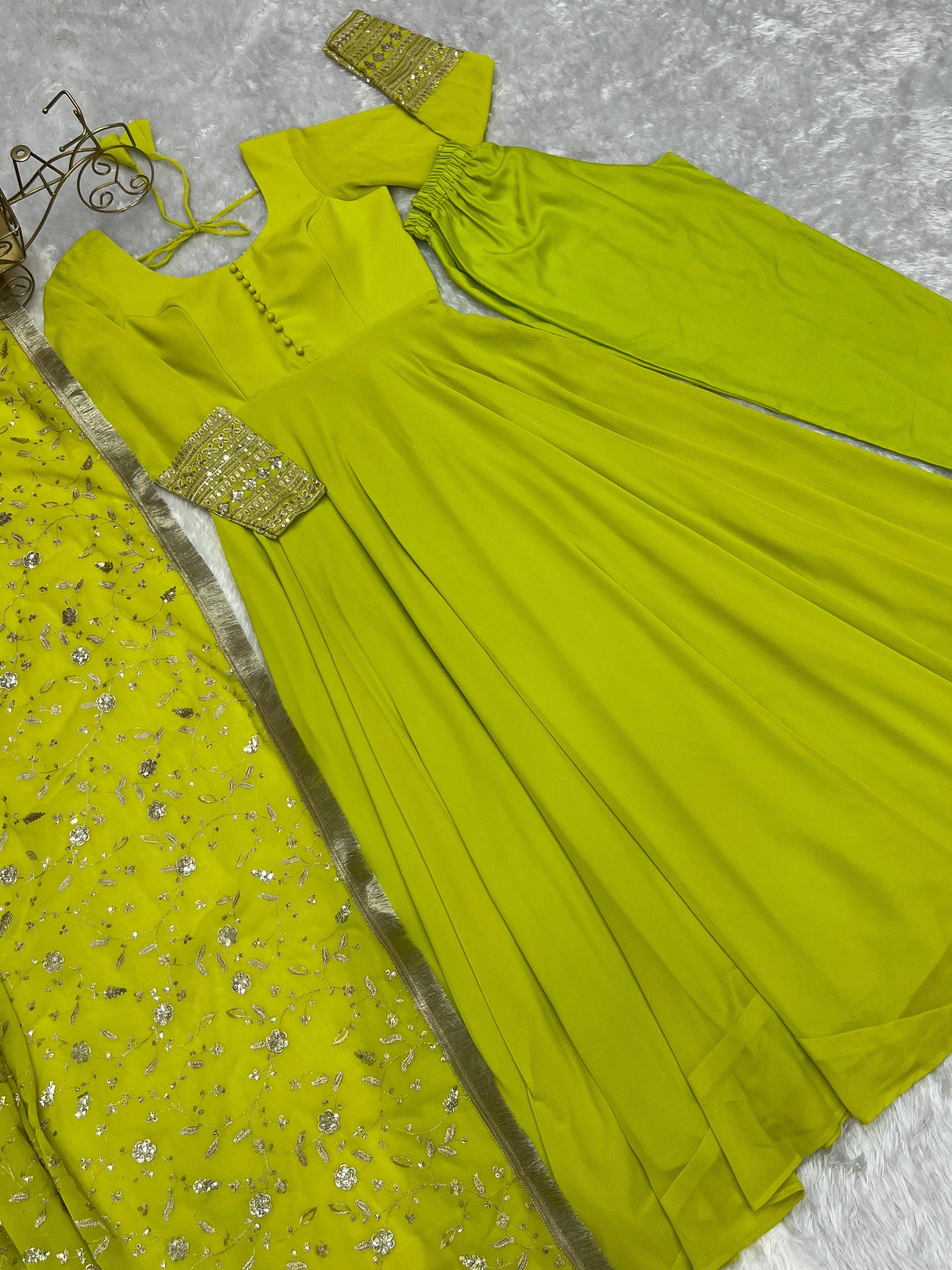 Radiant Faux Georgette Fully Flared Designer Anarkali Pant Suit - INDIAN ELEGANCE