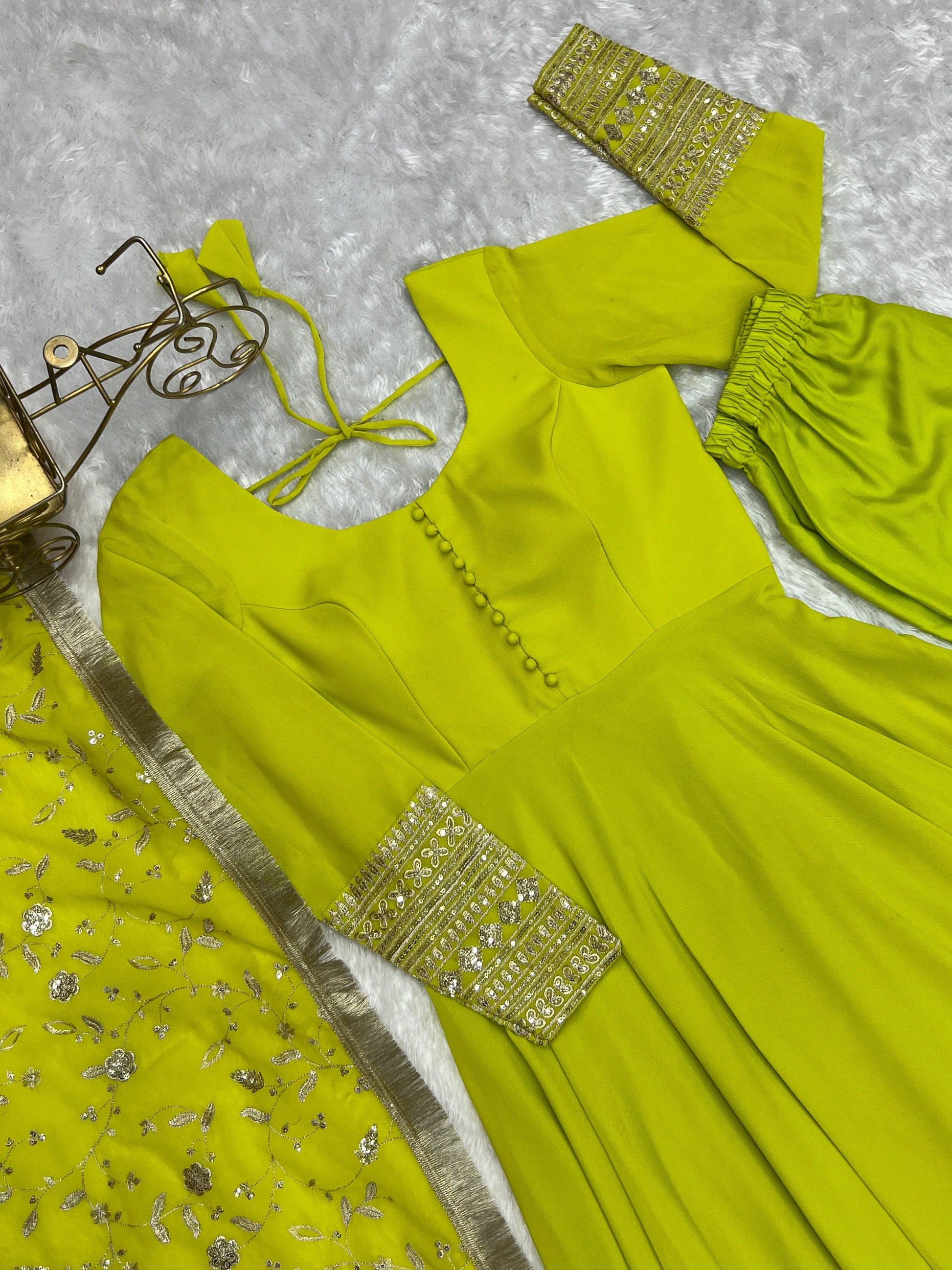 Radiant Faux Georgette Fully Flared Designer Anarkali Pant Suit - INDIAN ELEGANCE