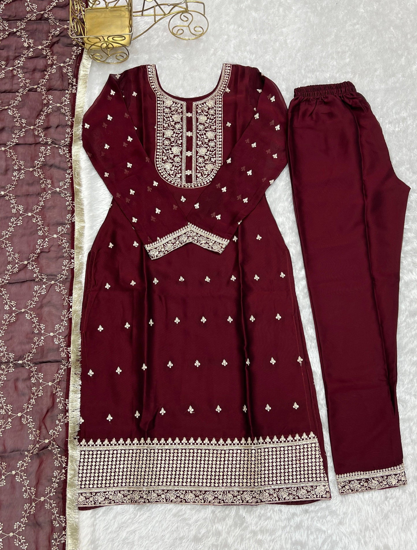 Appealing Rangoli Silk Sequins Embroidered Straight Top Pant Suit - INDIAN ELEGANCE