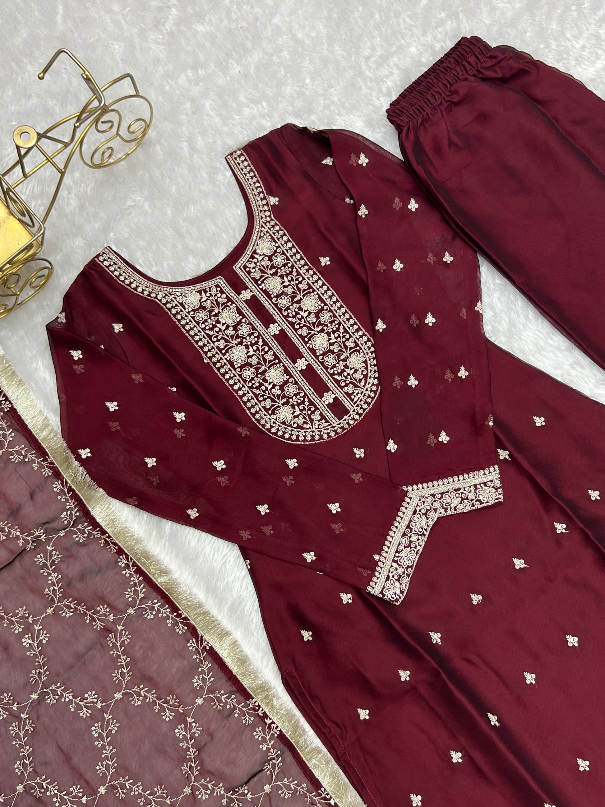 Appealing Rangoli Silk Sequins Embroidered Straight Top Pant Suit - INDIAN ELEGANCE