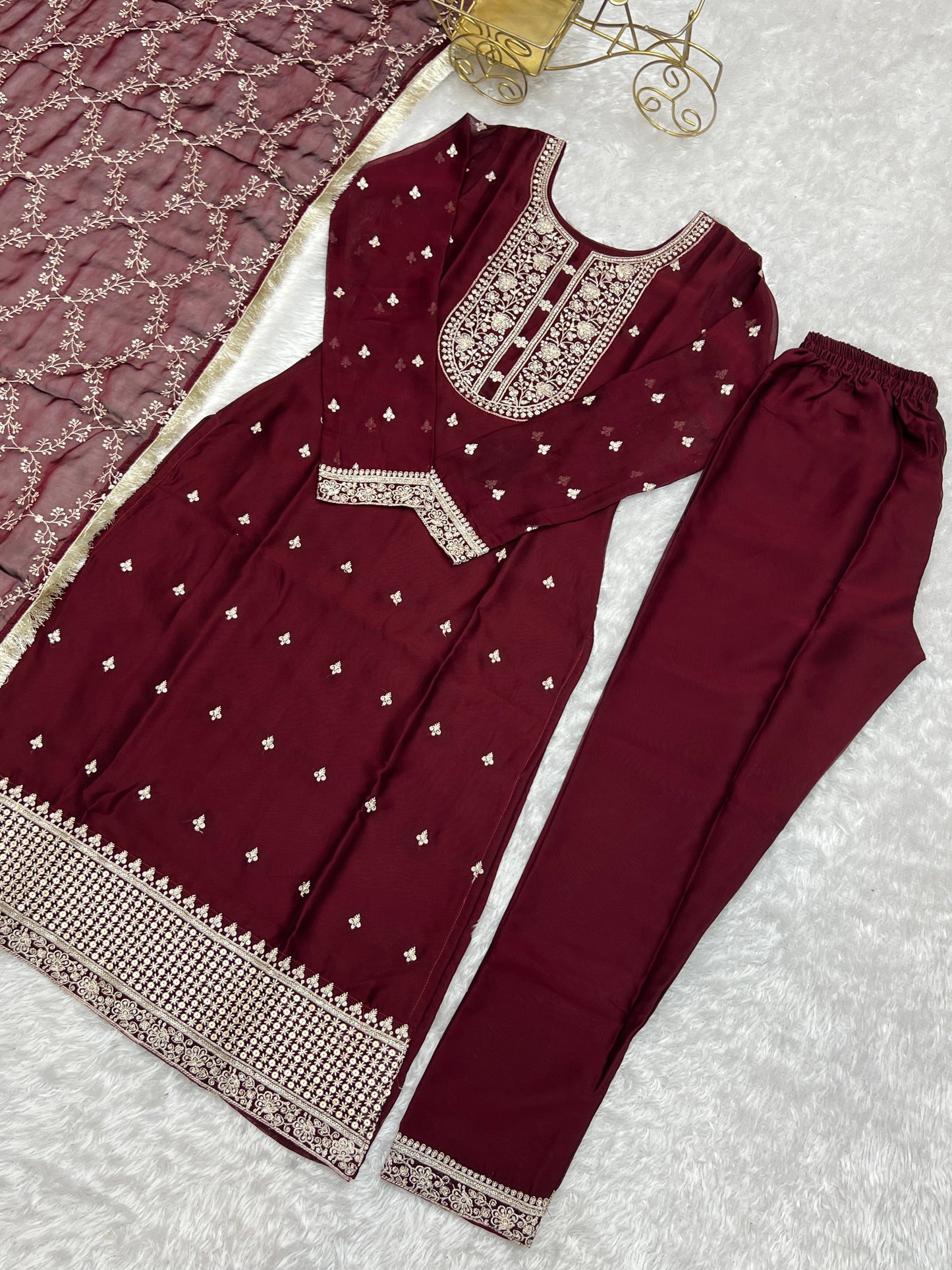 Appealing Rangoli Silk Sequins Embroidered Straight Top Pant Suit - INDIAN ELEGANCE