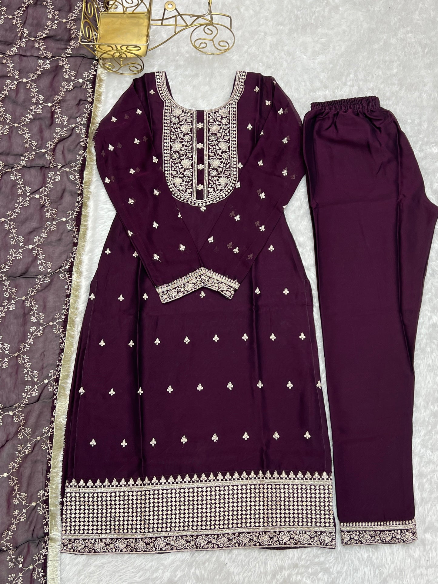 Appealing Rangoli Silk Sequins Embroidered Straight Top Pant Suit - INDIAN ELEGANCE