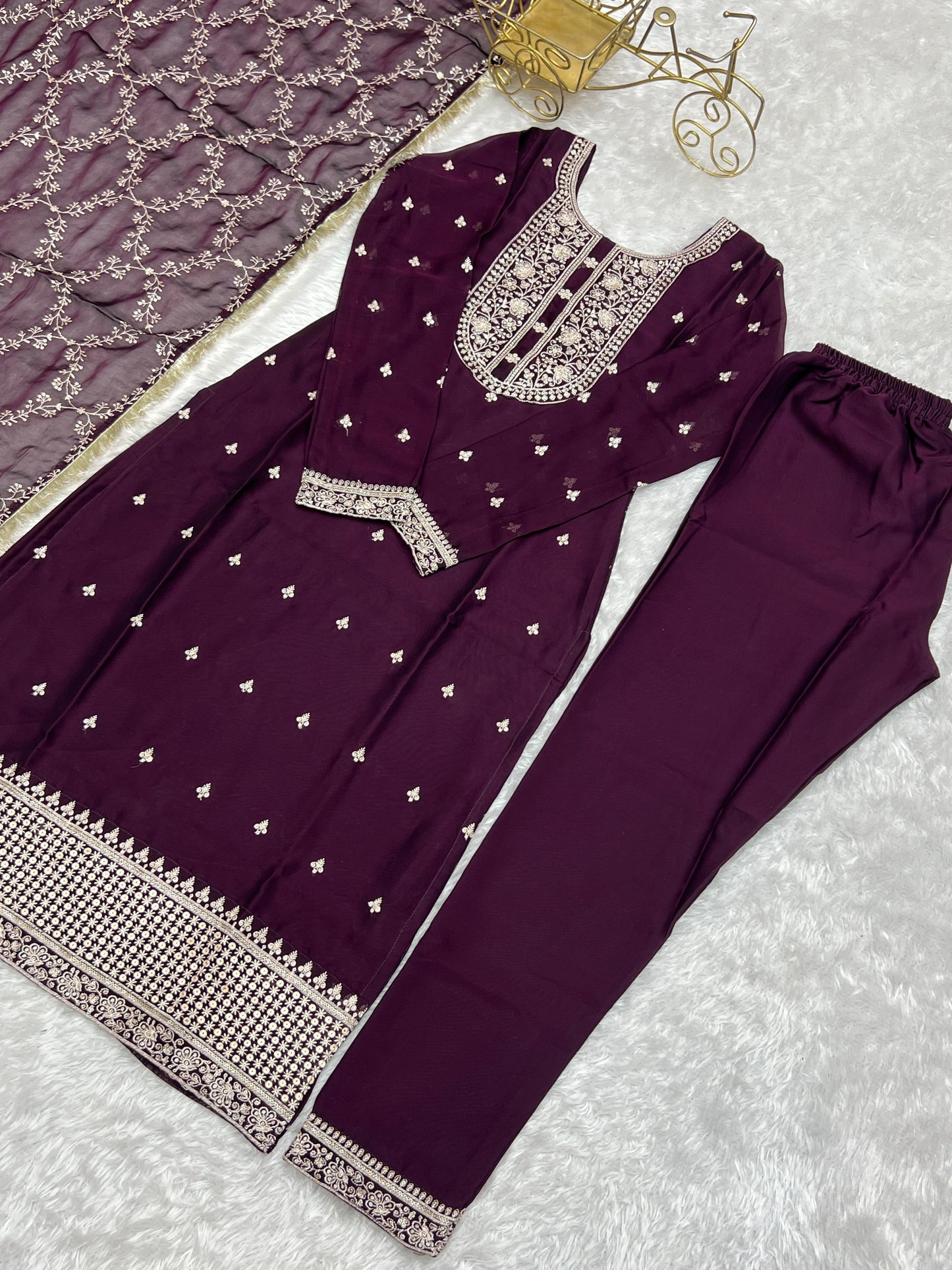 Appealing Rangoli Silk Sequins Embroidered Straight Top Pant Suit - INDIAN ELEGANCE
