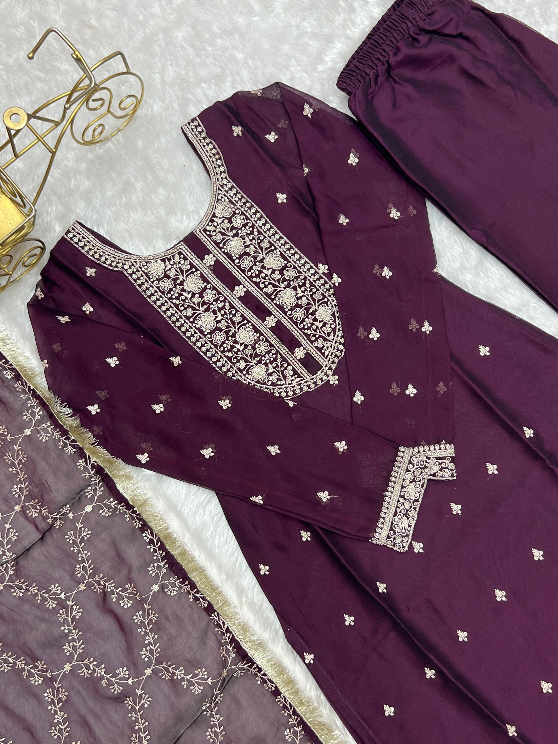 Appealing Rangoli Silk Sequins Embroidered Straight Top Pant Suit - INDIAN ELEGANCE