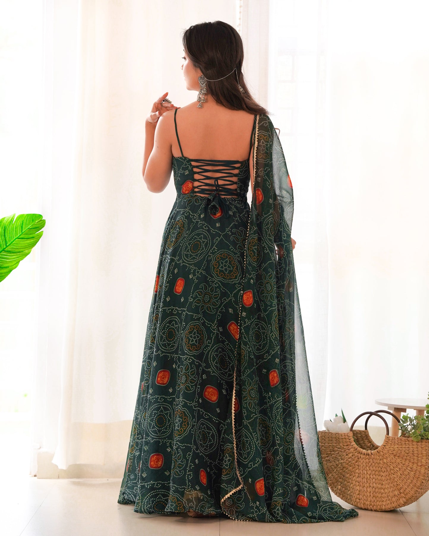 Spectacular Pink Chiffon Bandhej Printed Stitched Anarkali Pant Suit - INDIAN ELEGANCE