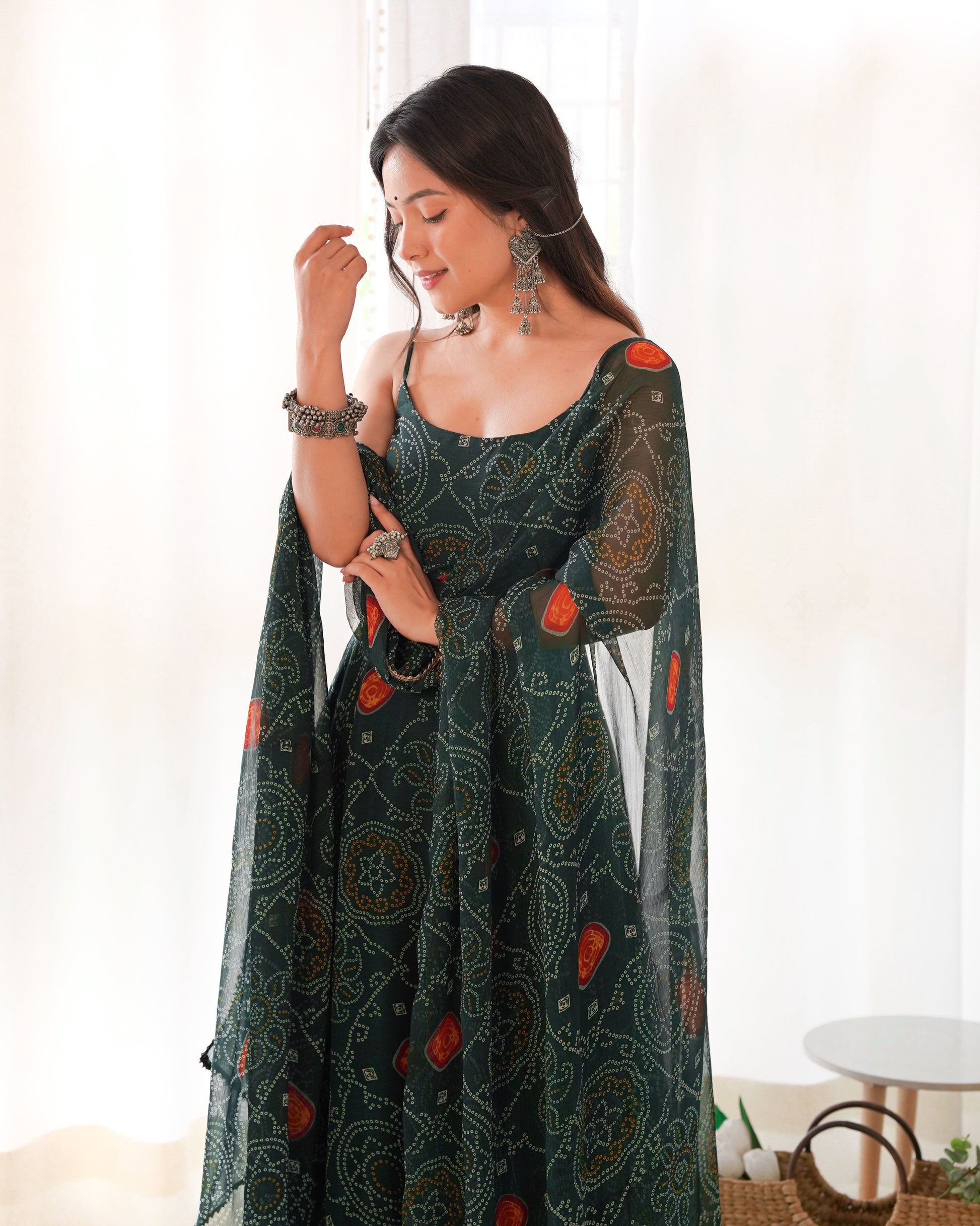 Spectacular Pink Chiffon Bandhej Printed Stitched Anarkali Pant Suit - INDIAN ELEGANCE