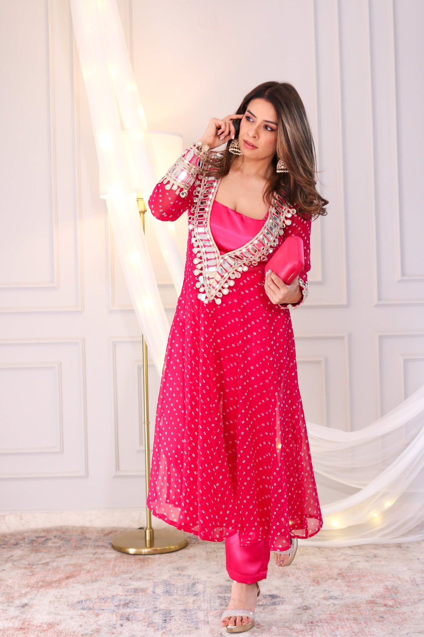 Bandhani Real Mirror Work Cord Set