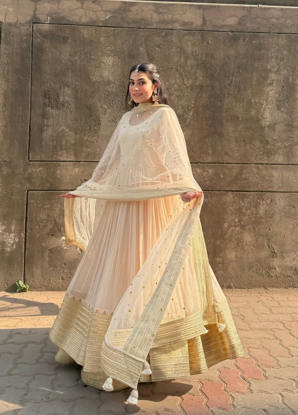 Modern Wedding Wear Ivory Kurta sharara Suit with Sequin & Zari Work.