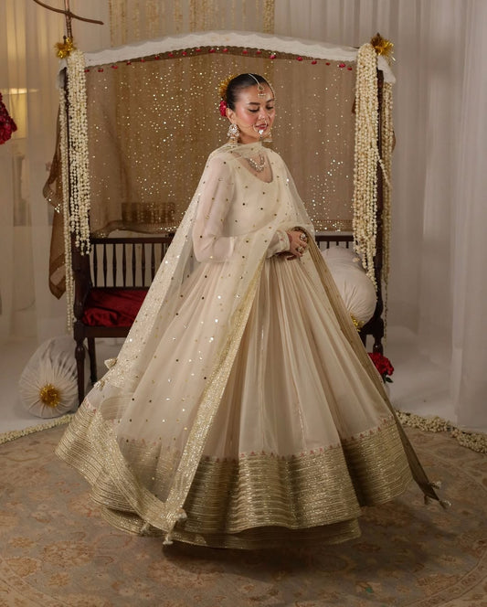 Modern Wedding Wear Ivory Kurta sharara Suit with Sequin & Zari Work.