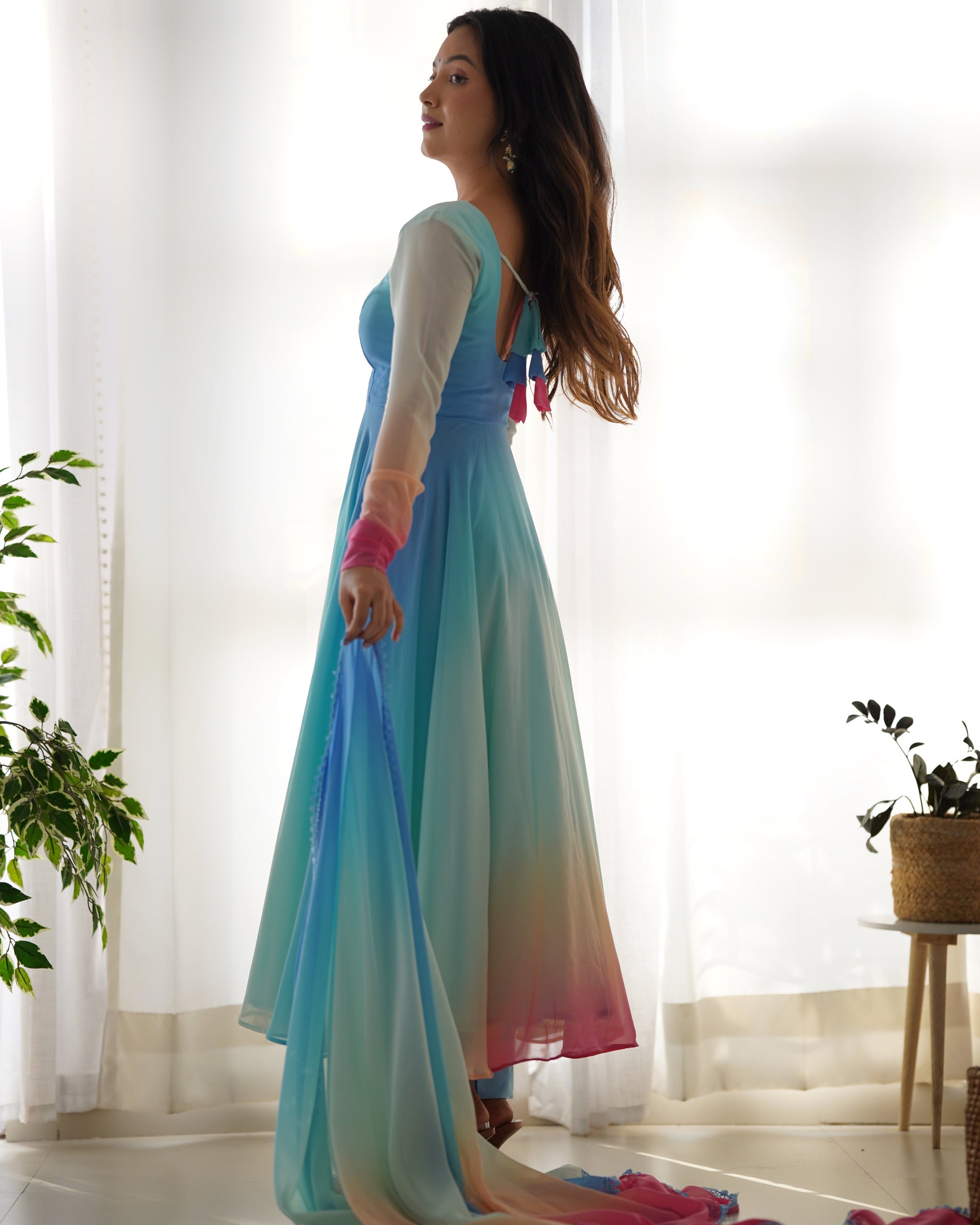 Enchanting Shaded Faux Georgette Fully Stitched Anarkali Pant Suit - INDIAN ELEGANCE