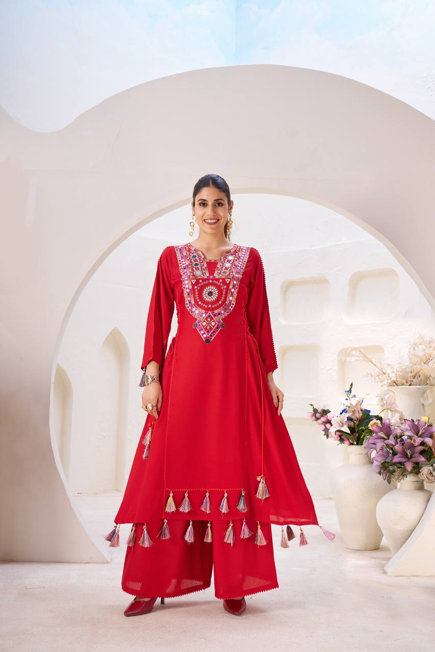 Women Ethnic Embroidered Regular Mirror  Kurta with Palazzos