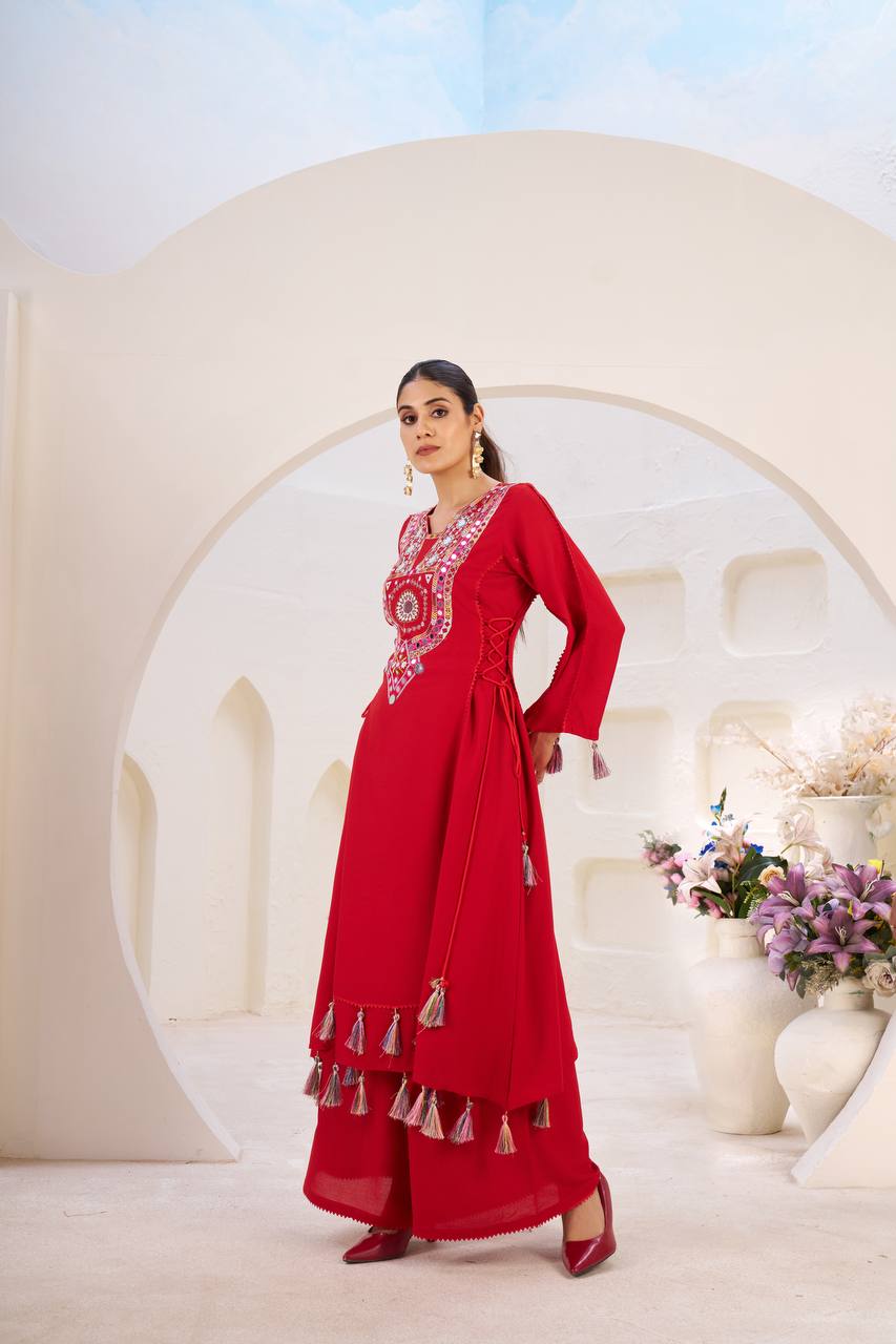 Women Ethnic Embroidered Regular Mirror  Kurta with Palazzos