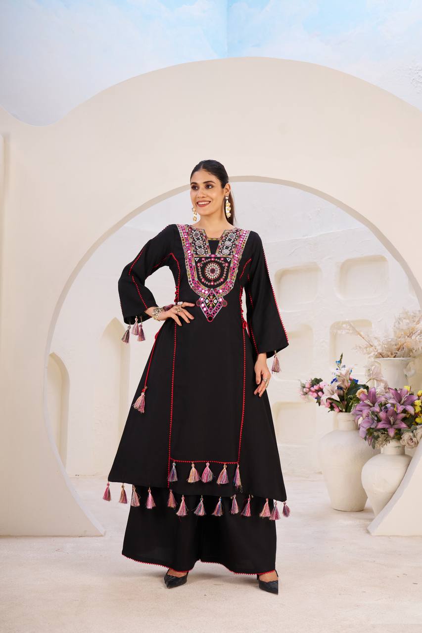 Women Ethnic Embroidered Regular Mirror  Kurta with Palazzos