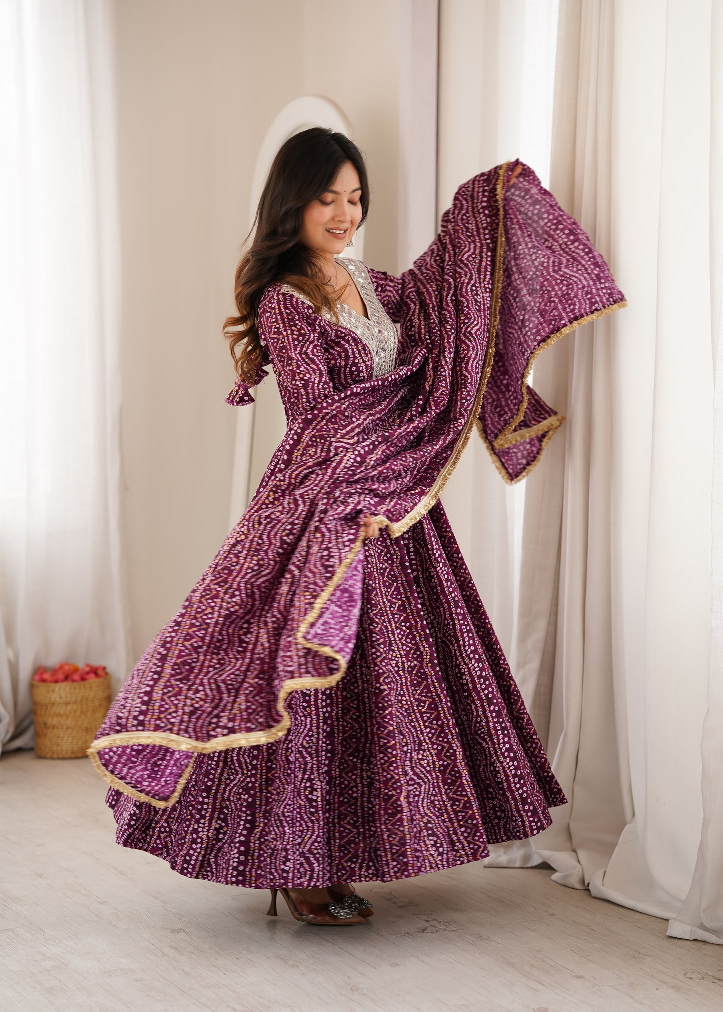 Wine Purple Mirror Work Anarkali Gown Set for Women | Wedding, Sangeet & Party Wear