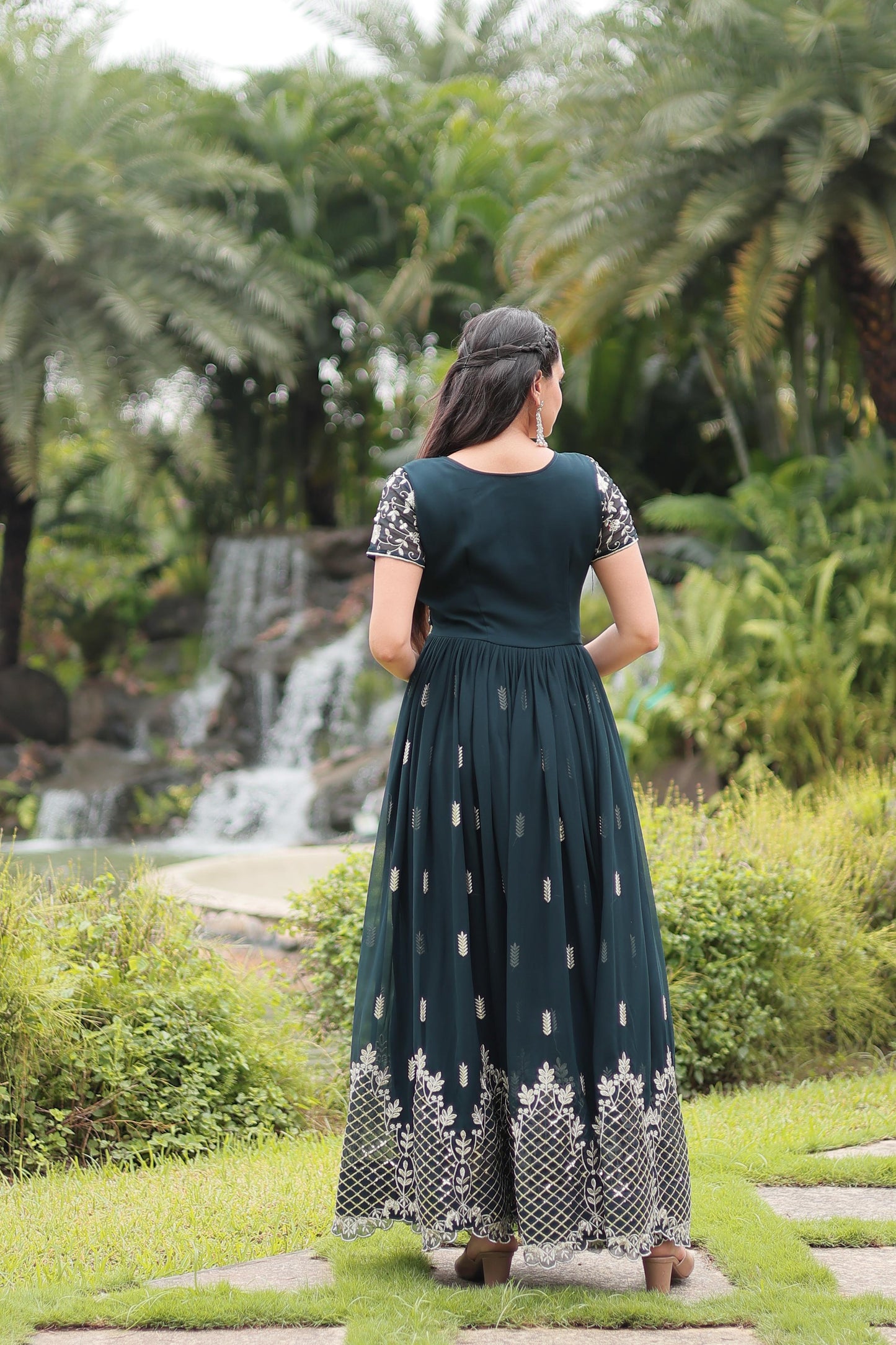Graceful Faux Georgette Sequins Zari Worked Gown With Dupatta - INDIAN ELEGANCE