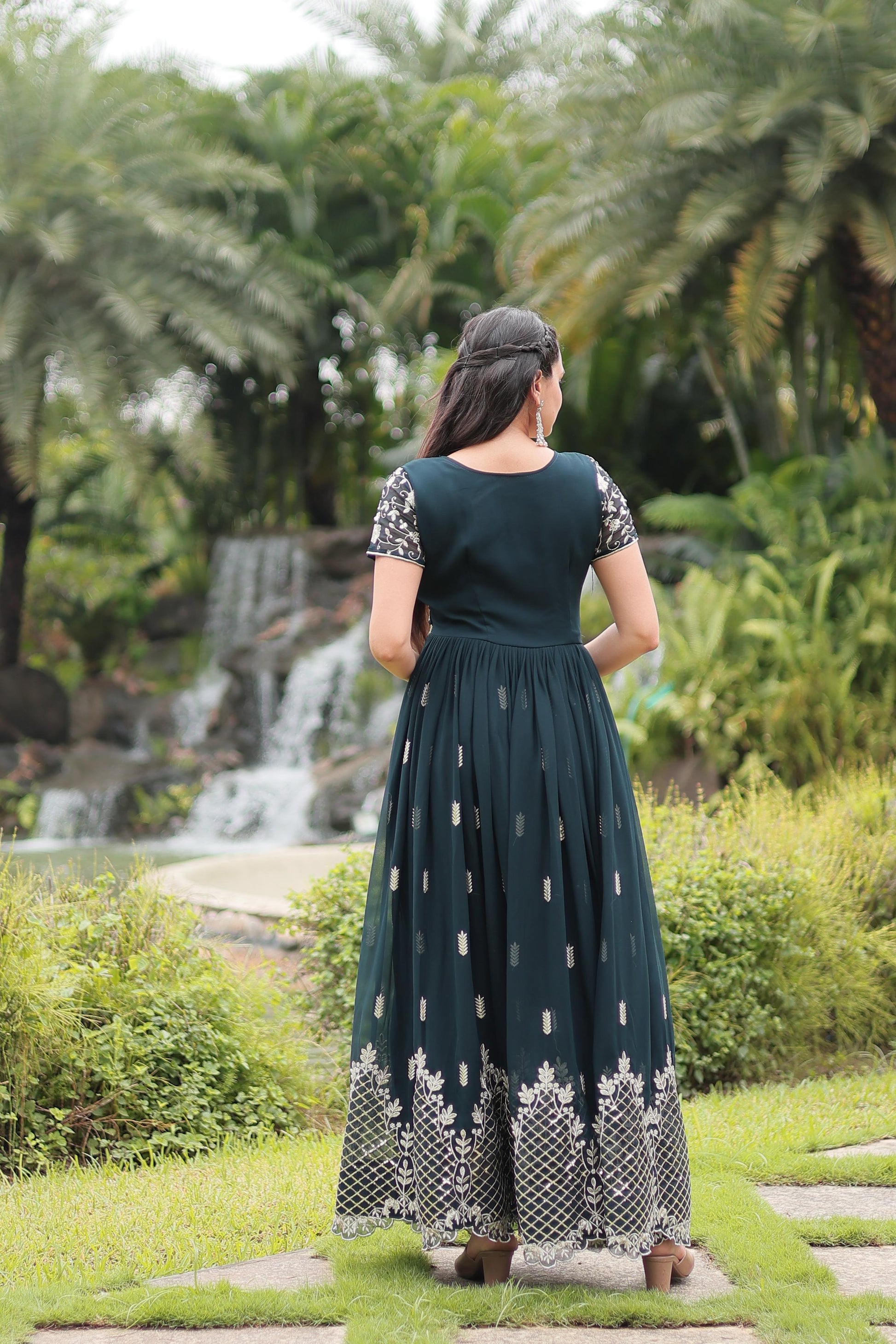 Graceful Faux Georgette Sequins Zari Worked Gown With Dupatta - INDIAN ELEGANCE