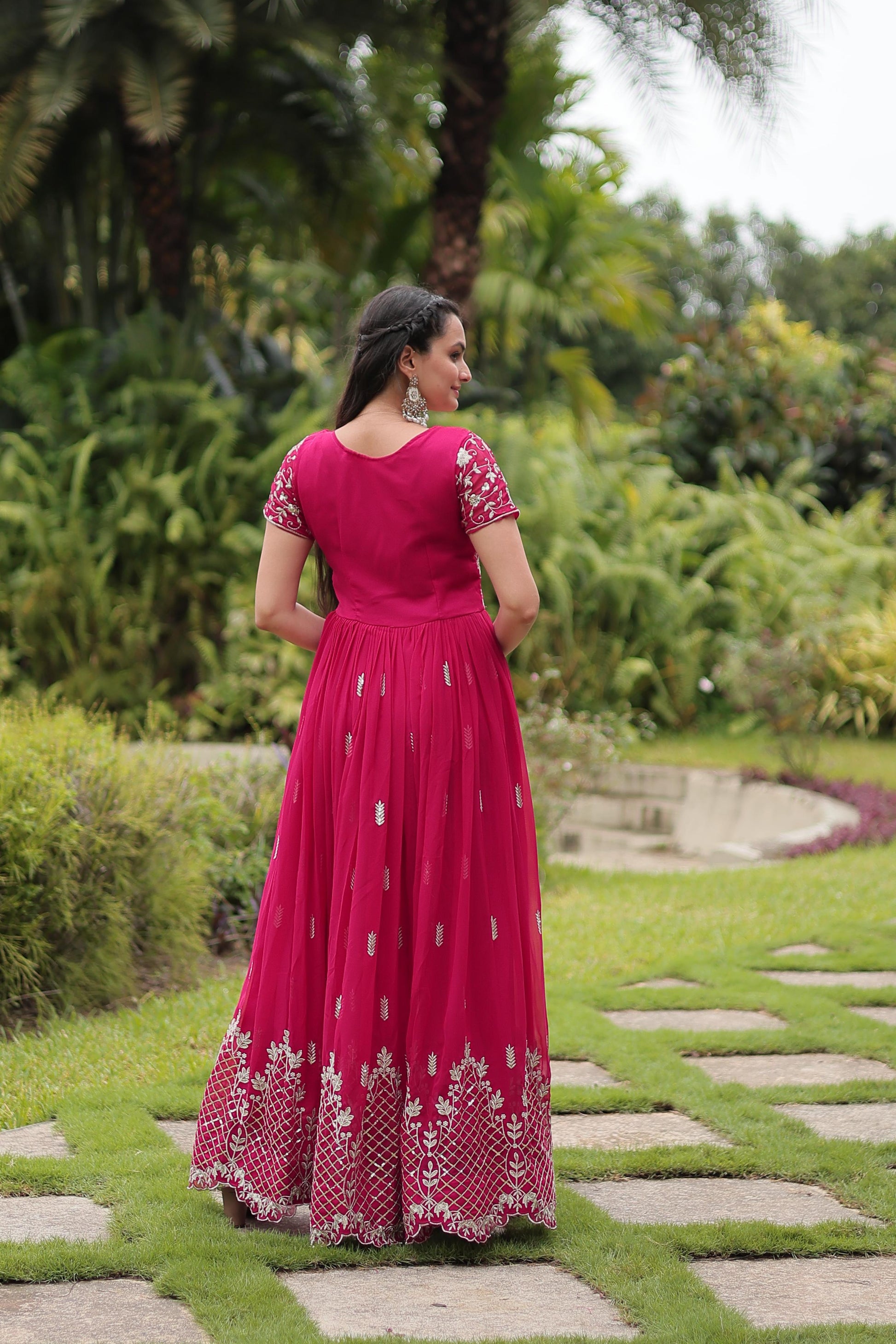 Graceful Faux Georgette Sequins Zari Worked Gown With Dupatta - INDIAN ELEGANCE