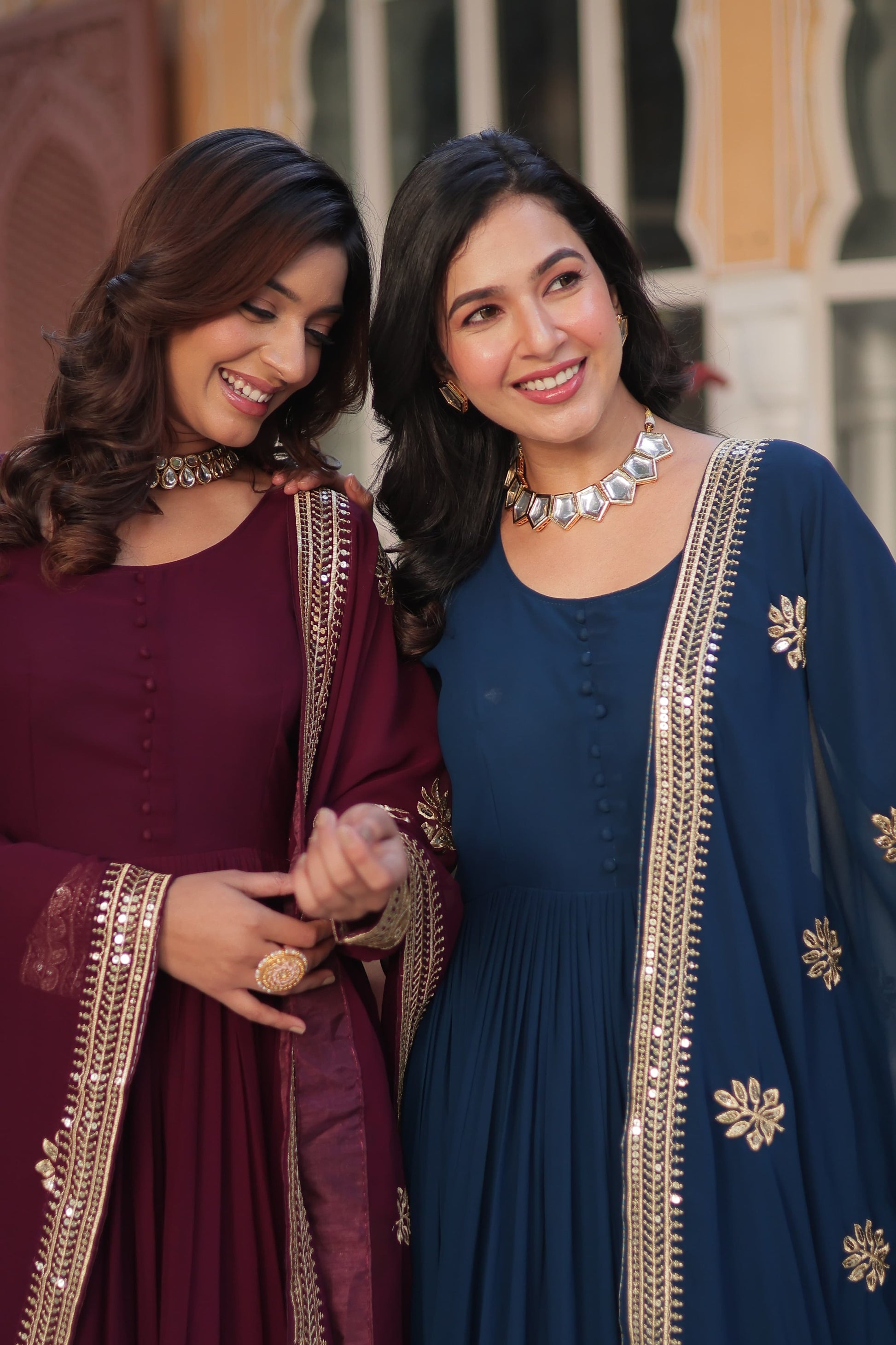 Exquisite Faux Georgette Intricate Zari Sequins Worked Gown With Dupatta - INDIAN ELEGANCE