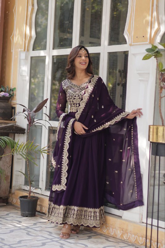 Alluring Intricate Zari Sequins Worked Faux Georgette Gown - INDIAN ELEGANCE