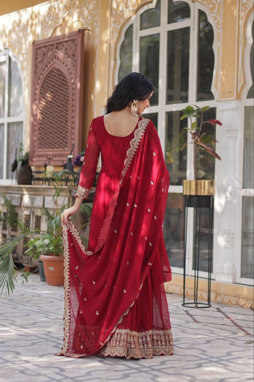 Alluring Intricate Zari Sequins Worked Faux Georgette Gown - INDIAN ELEGANCE