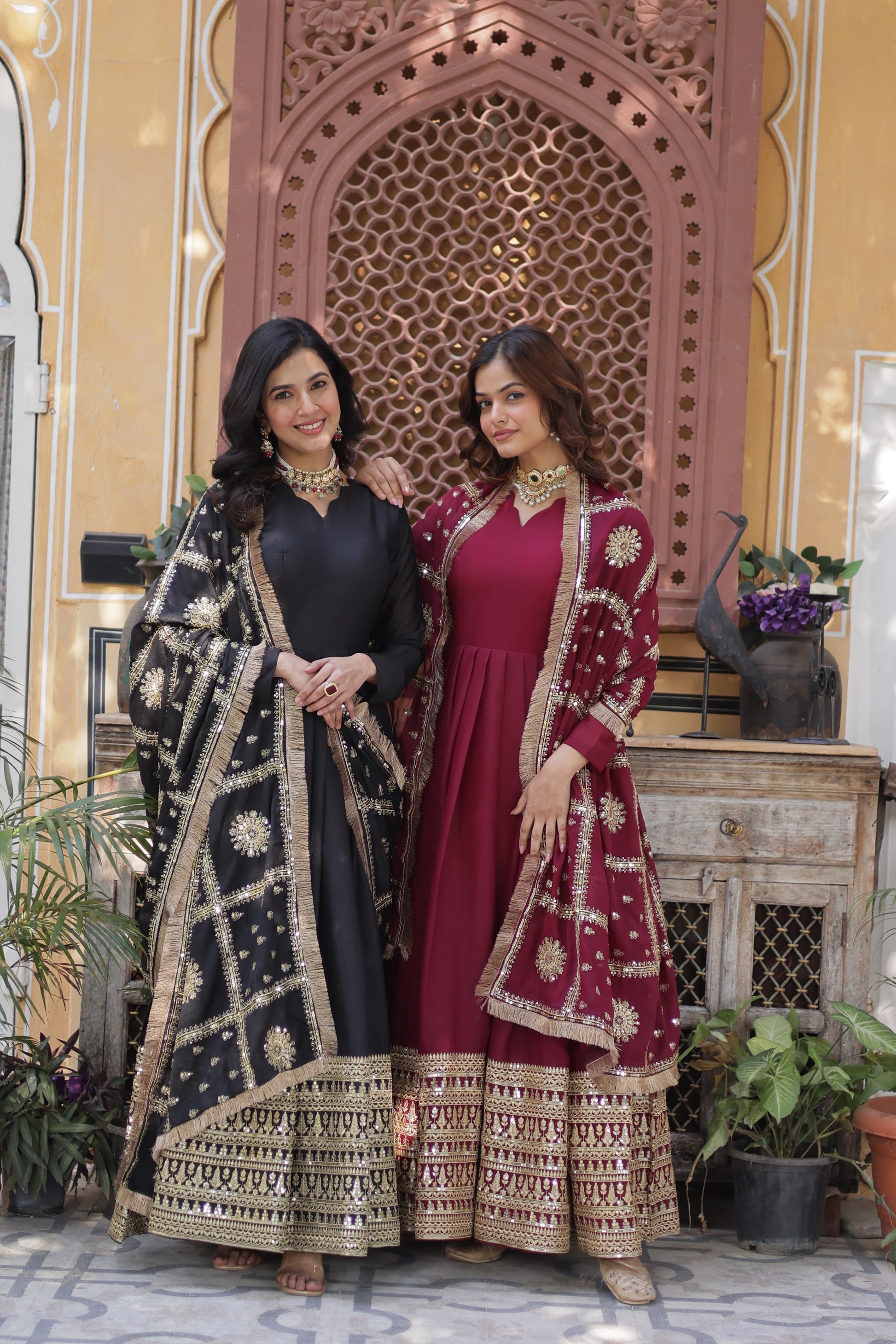 Lovely Georgette Embroidered Zari Sequins Worked Gown With Dupatta - INDIAN ELEGANCE