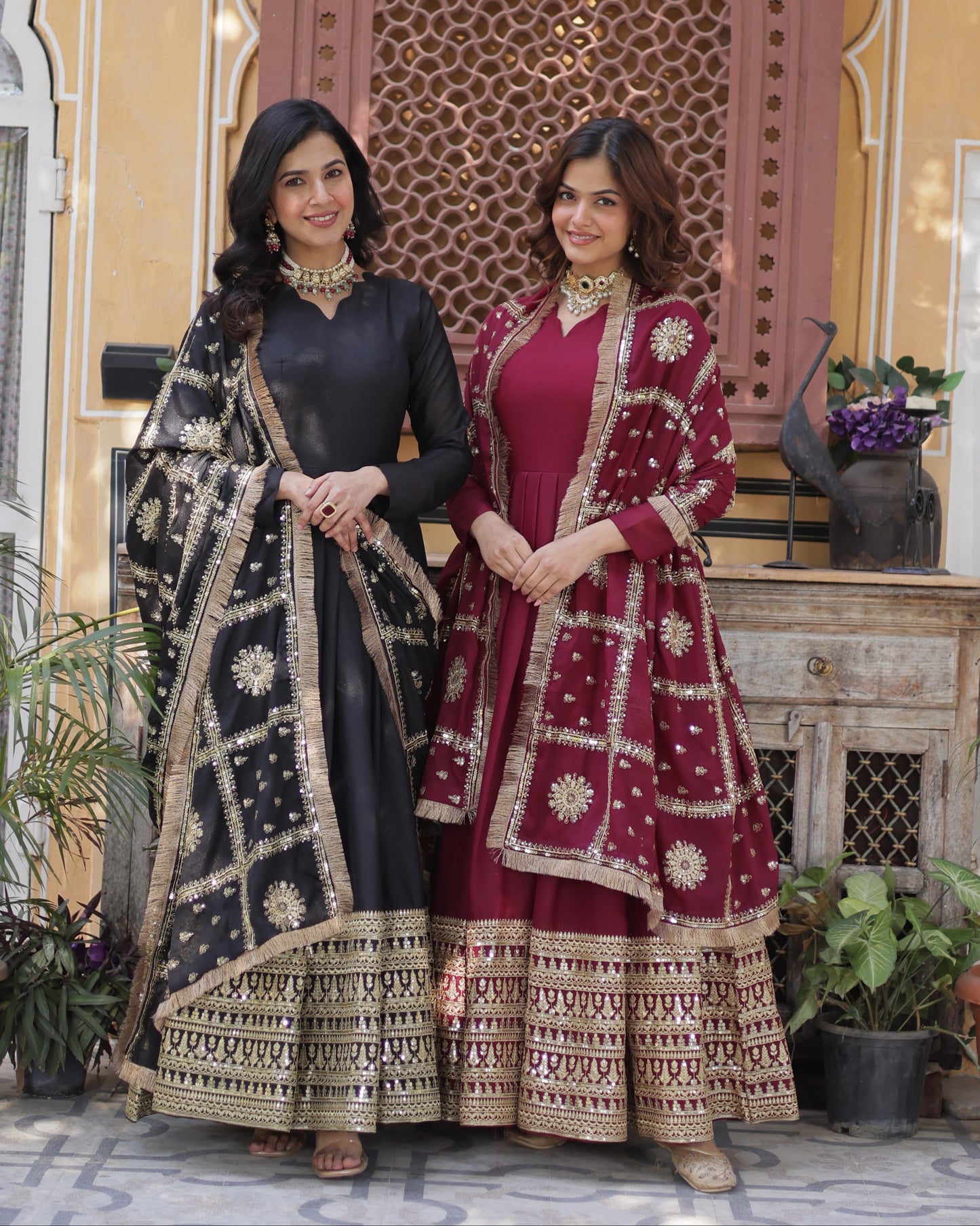 Lovely Georgette Embroidered Zari Sequins Worked Gown With Dupatta - INDIAN ELEGANCE