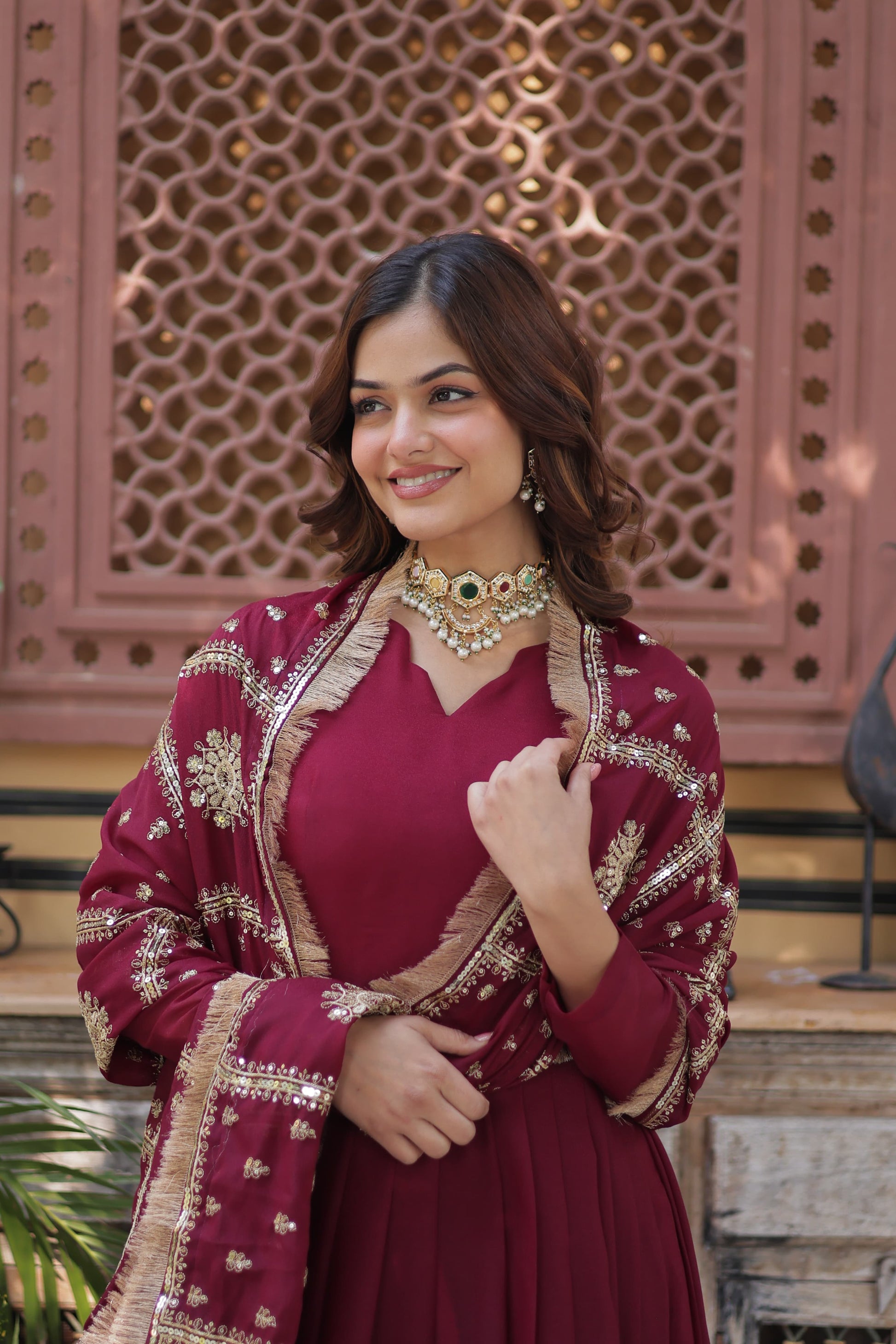 Lovely Georgette Embroidered Zari Sequins Worked Gown With Dupatta - INDIAN ELEGANCE