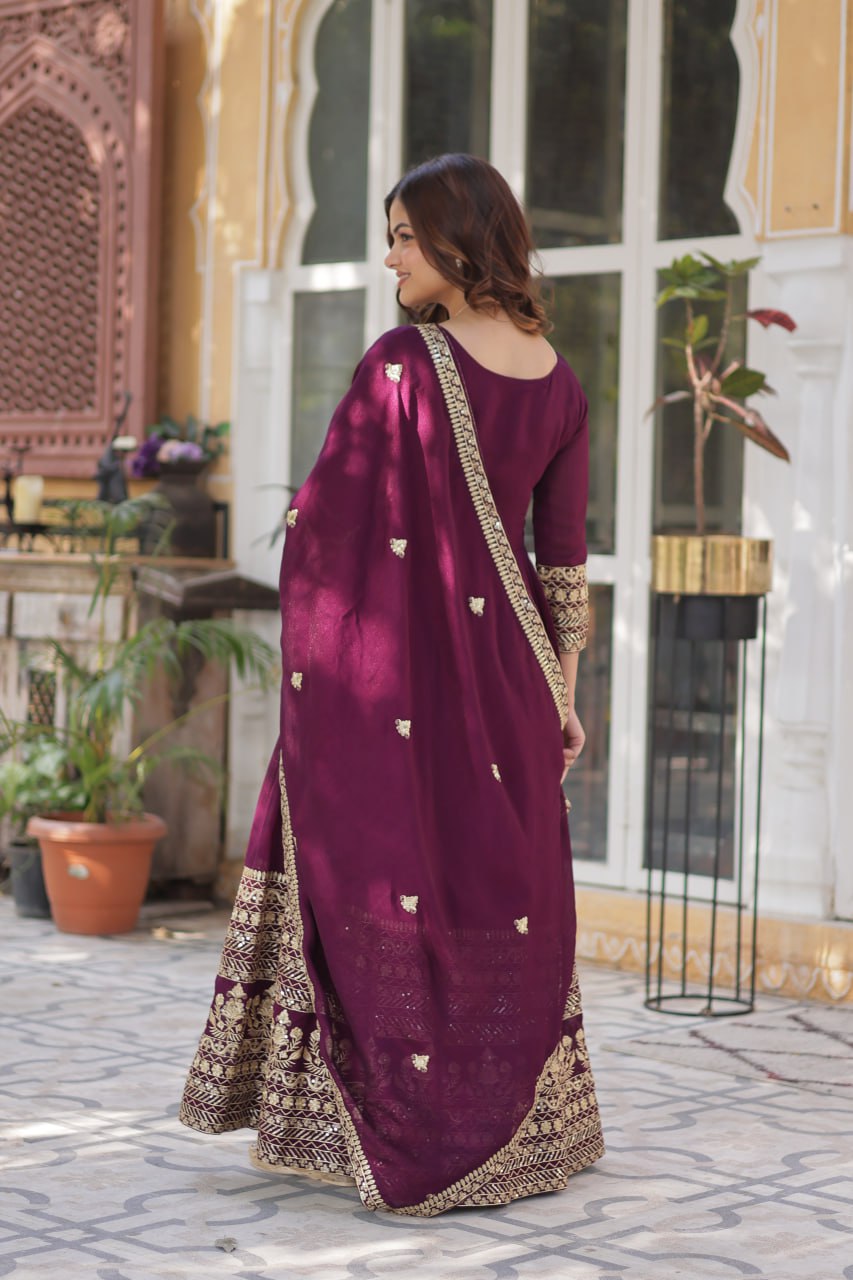 Elegant Shimmer  Gown With Rich Sequin Embroidery With Designer Dupatta
