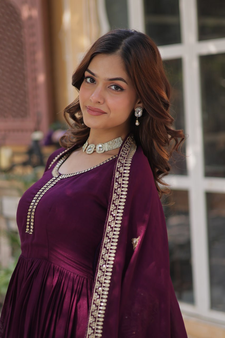 Elegant Shimmer  Gown With Rich Sequin Embroidery With Designer Dupatta