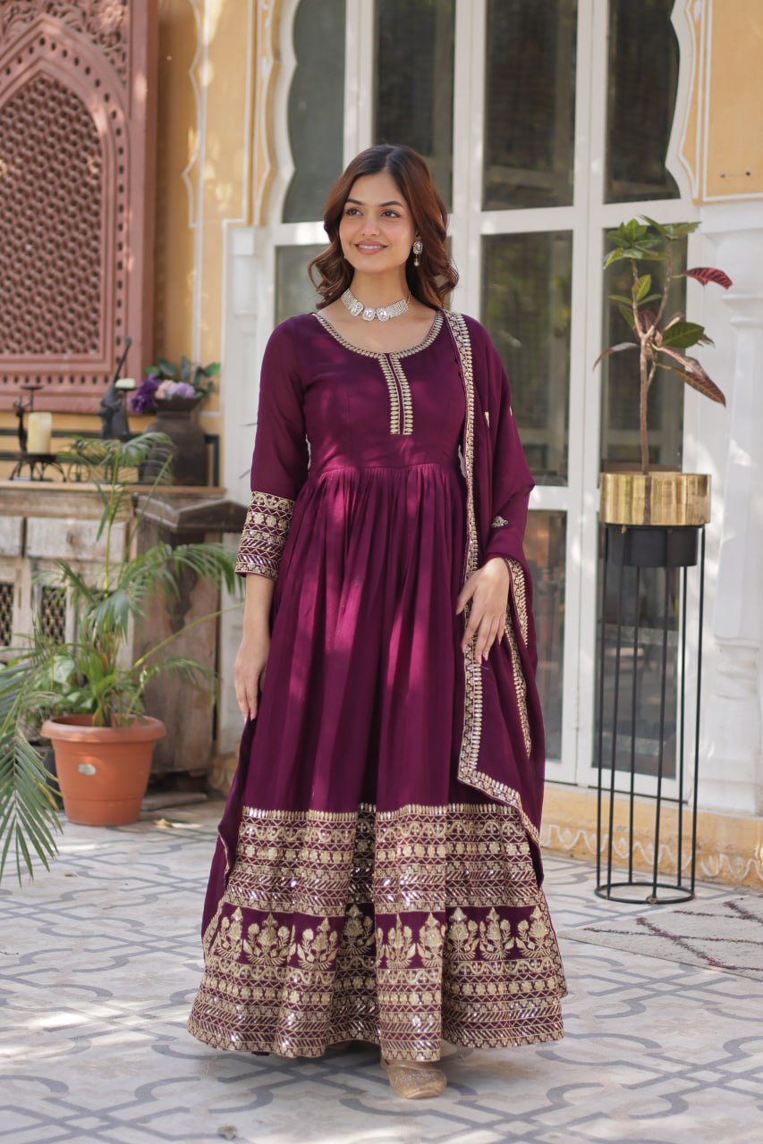 Elegant Shimmer  Gown With Rich Sequin Embroidery With Designer Dupatta