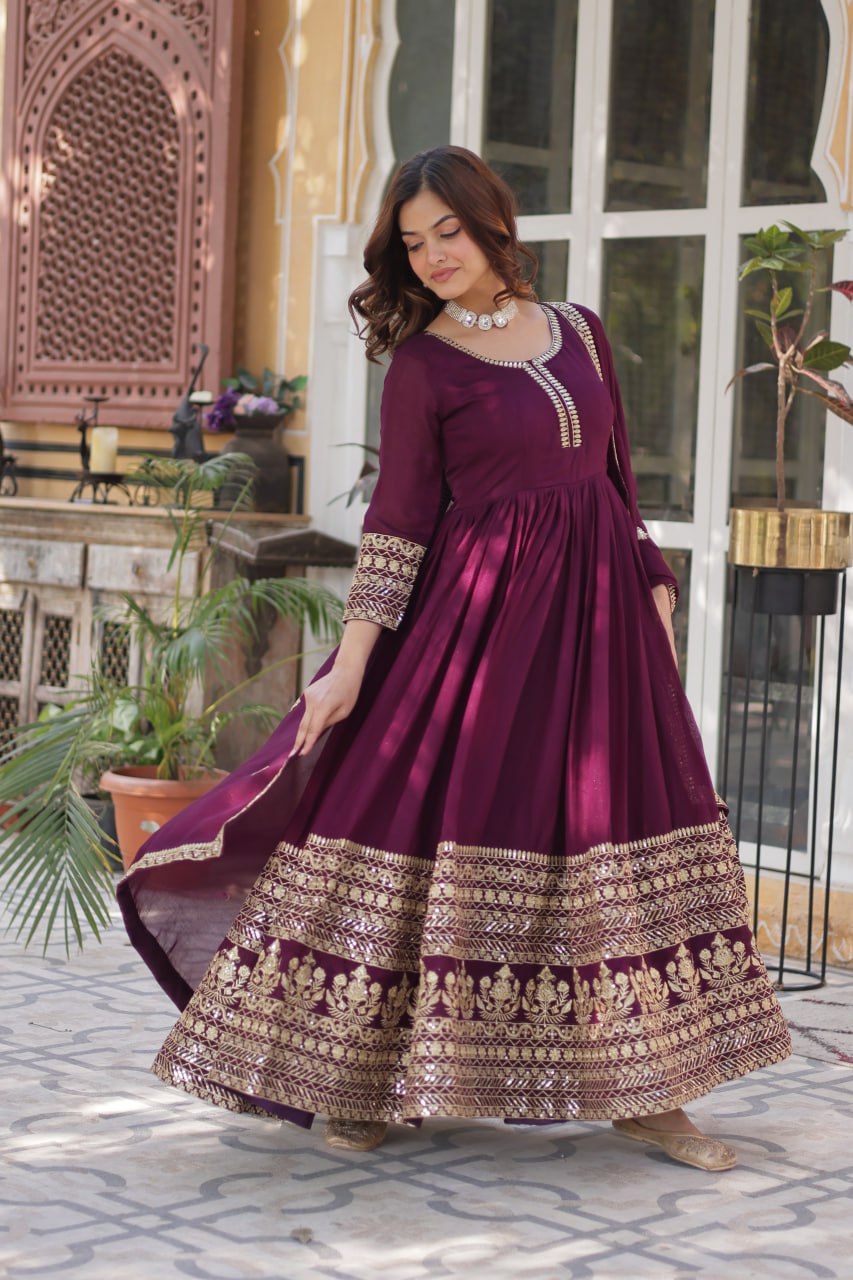 Elegant Shimmer  Gown With Rich Sequin Embroidery With Designer Dupatta